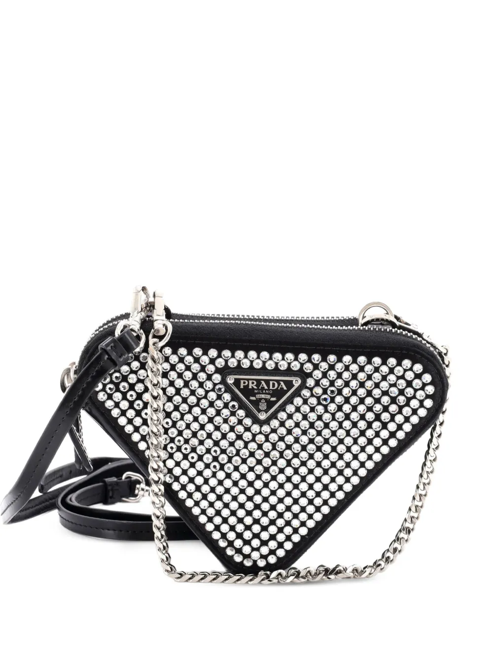Prada Pre-Owned Borsa a tracolla mini triangolare con cristalli - Nero