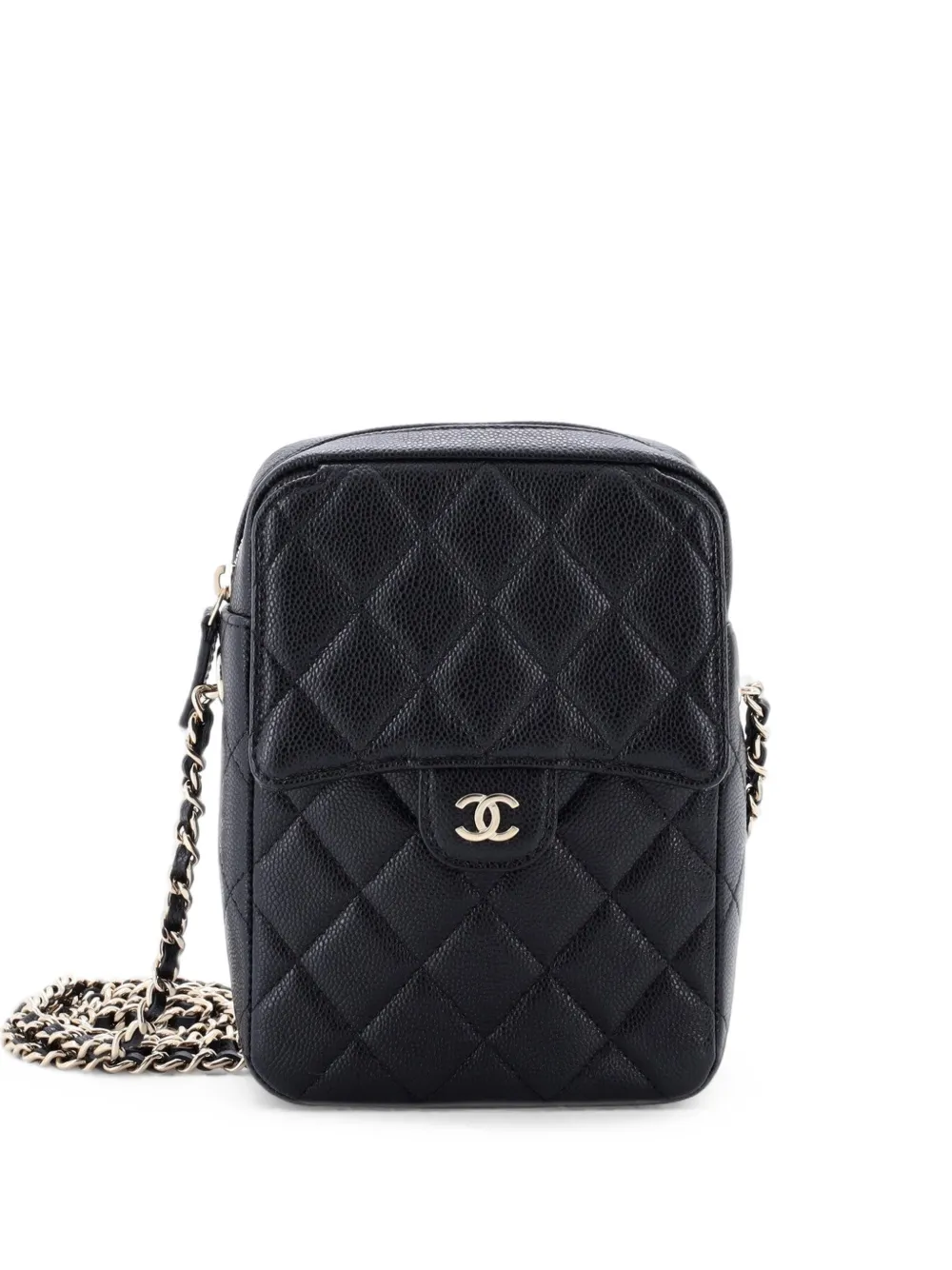 CHANEL Pre-Owned Classic Flap Zip Phone Holder Quilted Caviar crossbody bag - Nero