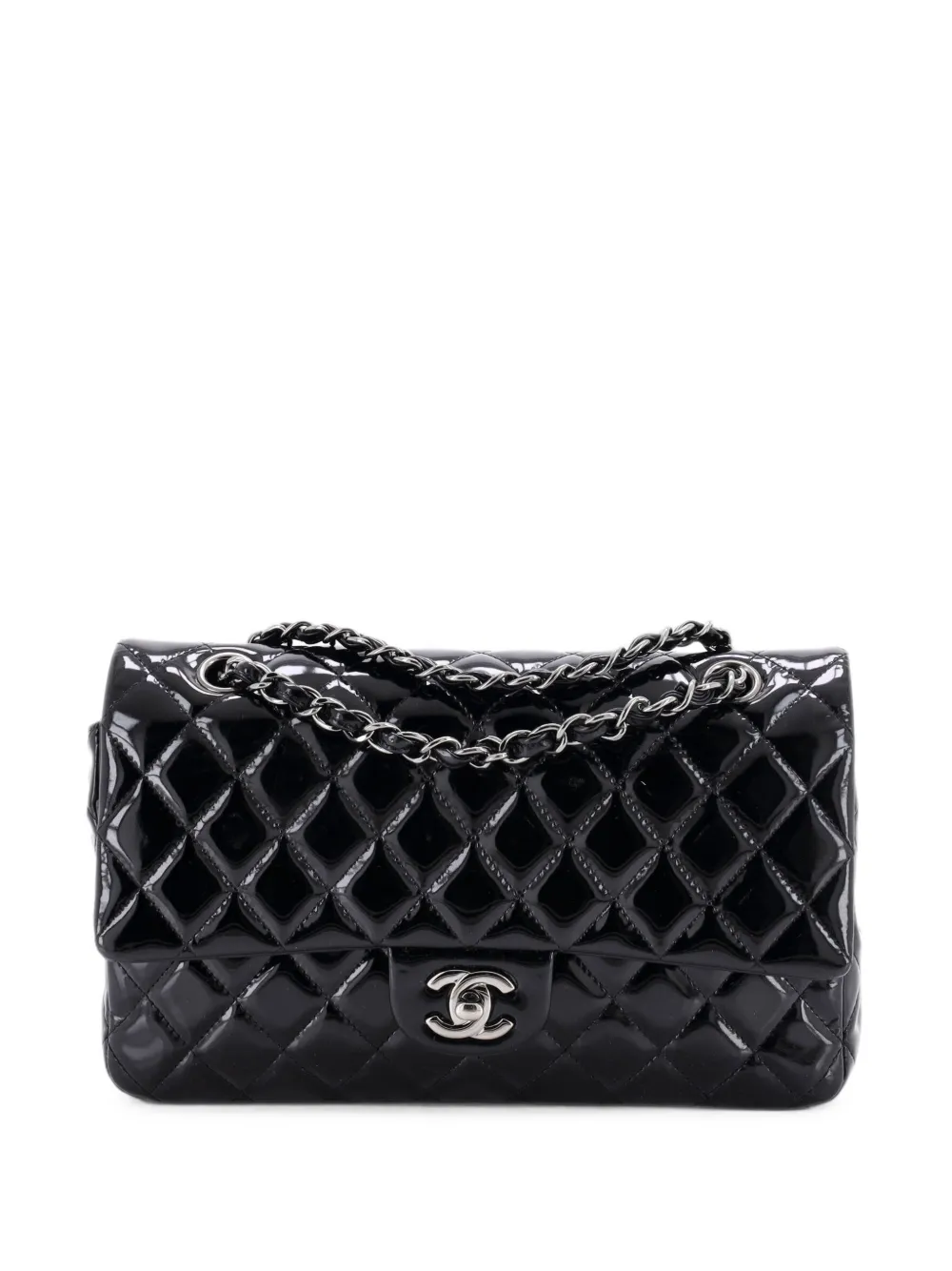 CHANEL Pre-Owned Classic Double Flap Bag Quilted Patent Medium shoulder bag - Nero