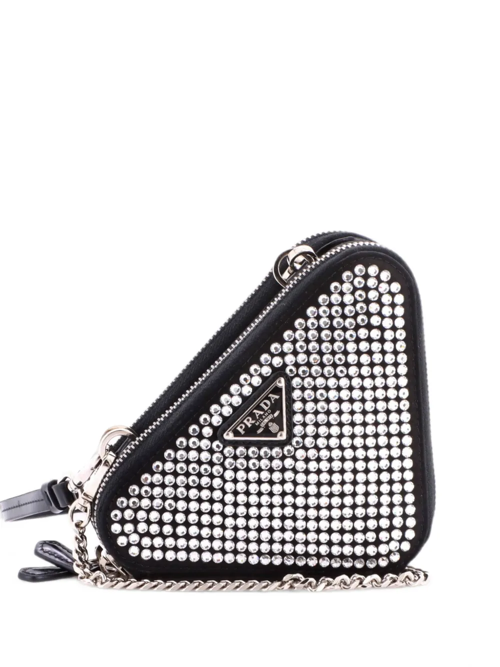 Prada Pre-Owned Triangle Double Pouch Crystal Embellished Satin Mini crossbody bag - Nero