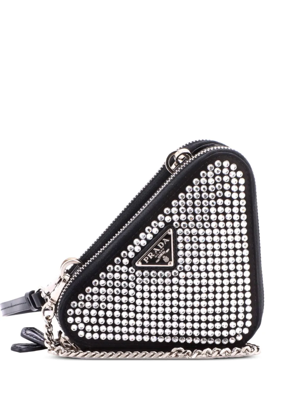 Prada Pre-Owned Triangle Double Pouch Crystal Embellished Satin Mini crossbody bag - Black