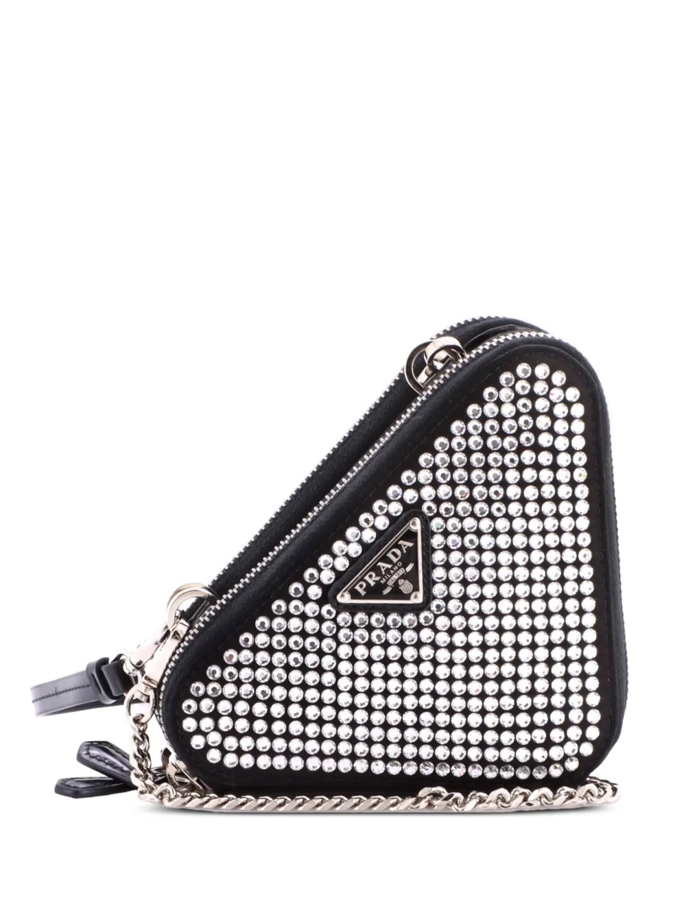 Prada Pre-Owned Triangle Double Pouch Crystal Embellished Satin Mini crossbody bag - Black
