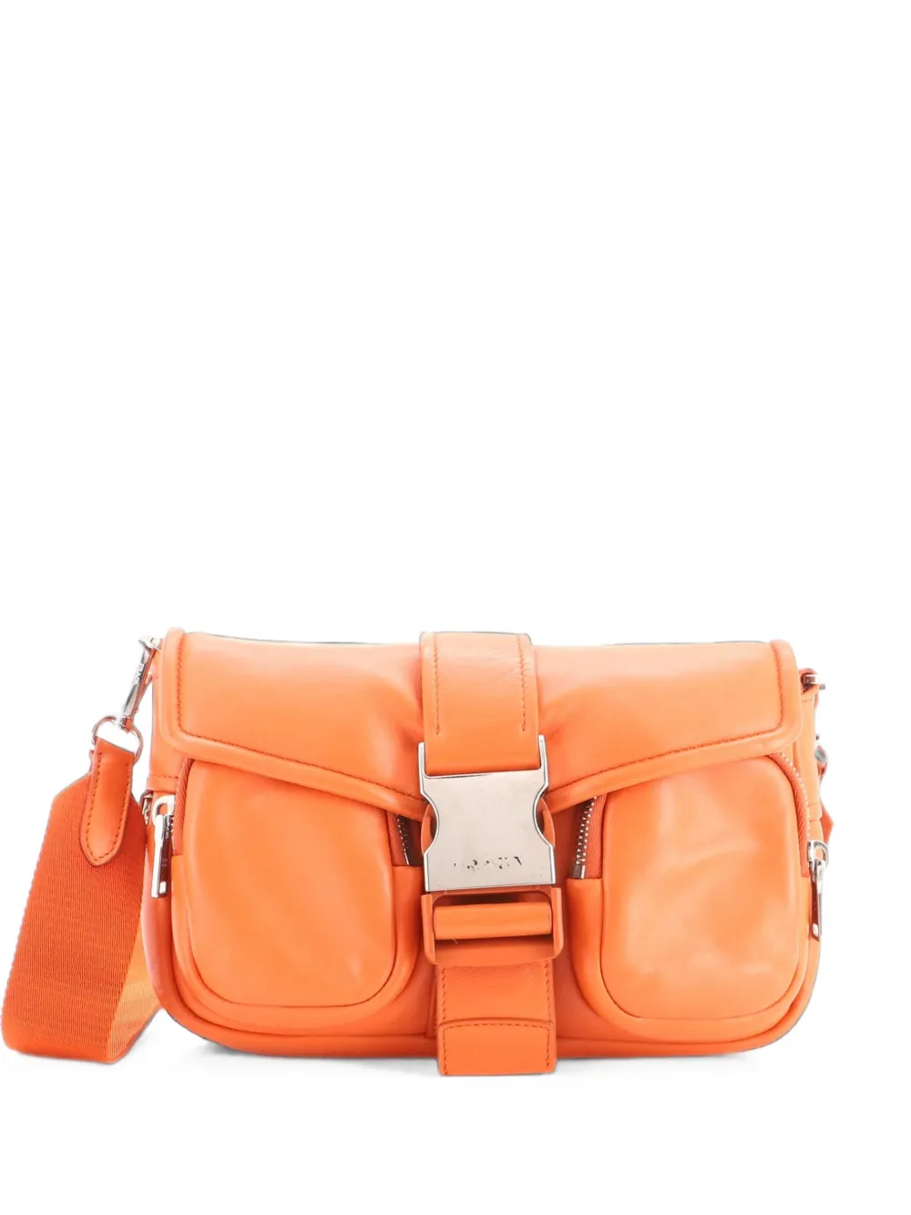 Prada Pre-Owned Buckle Pocket Spazzolato Leather and Tessuto crossbody bag - Arancione