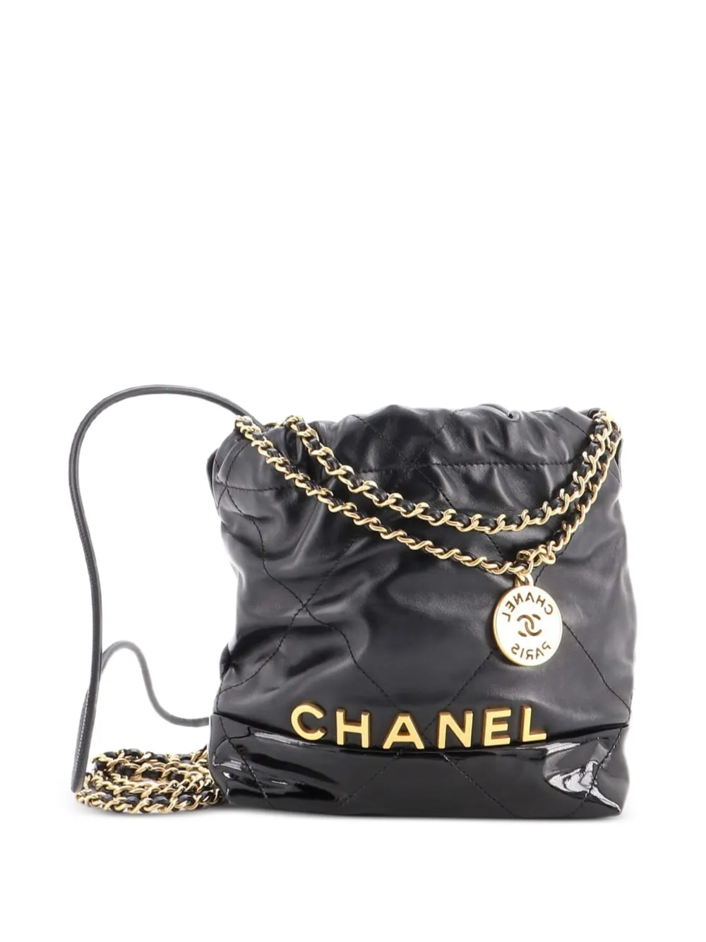 CHANEL Pre-Owned 22 Chain Hobo Quilted Lambskin and Patent Mini crossbody bag - Black
