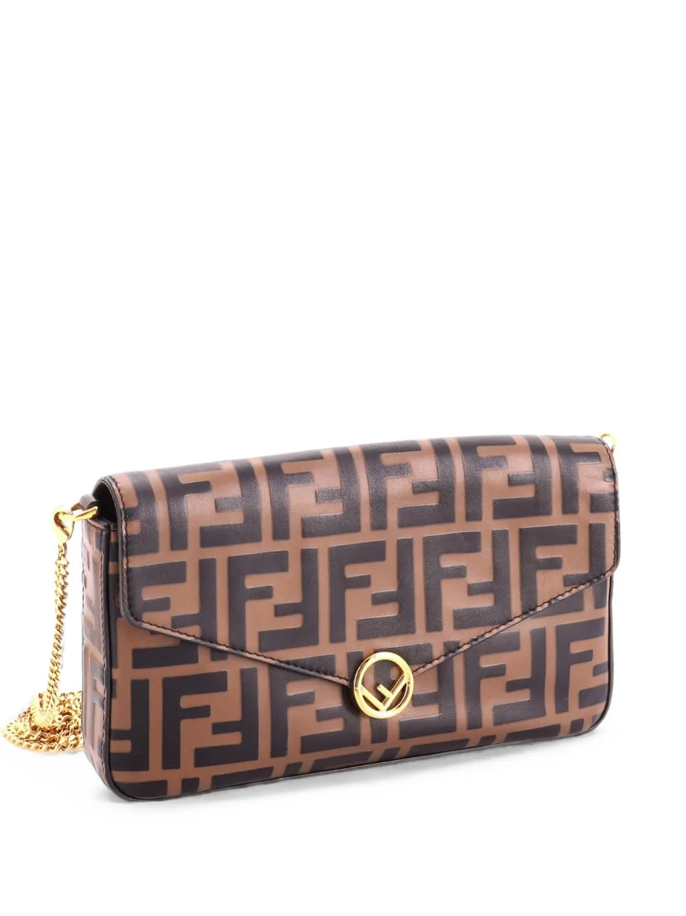 Fendi Pre-Owned F is Fendi Envelope on Chain Zucca Embossed Leather clutch bag - Marrone