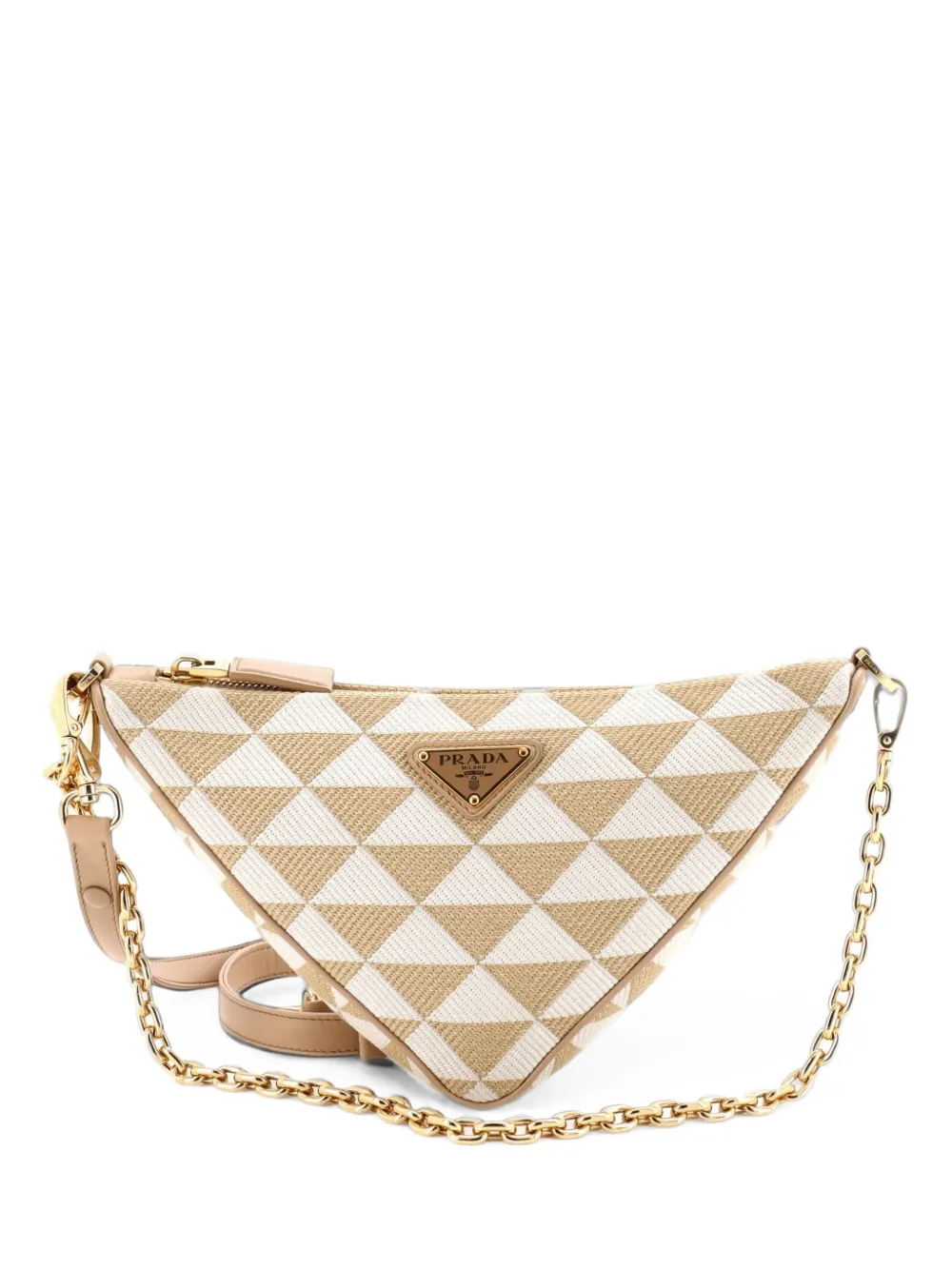 Prada Pre-Owned Symbole Triangle Bag Leather and Jacquard Mini shoulder bag - Nude
