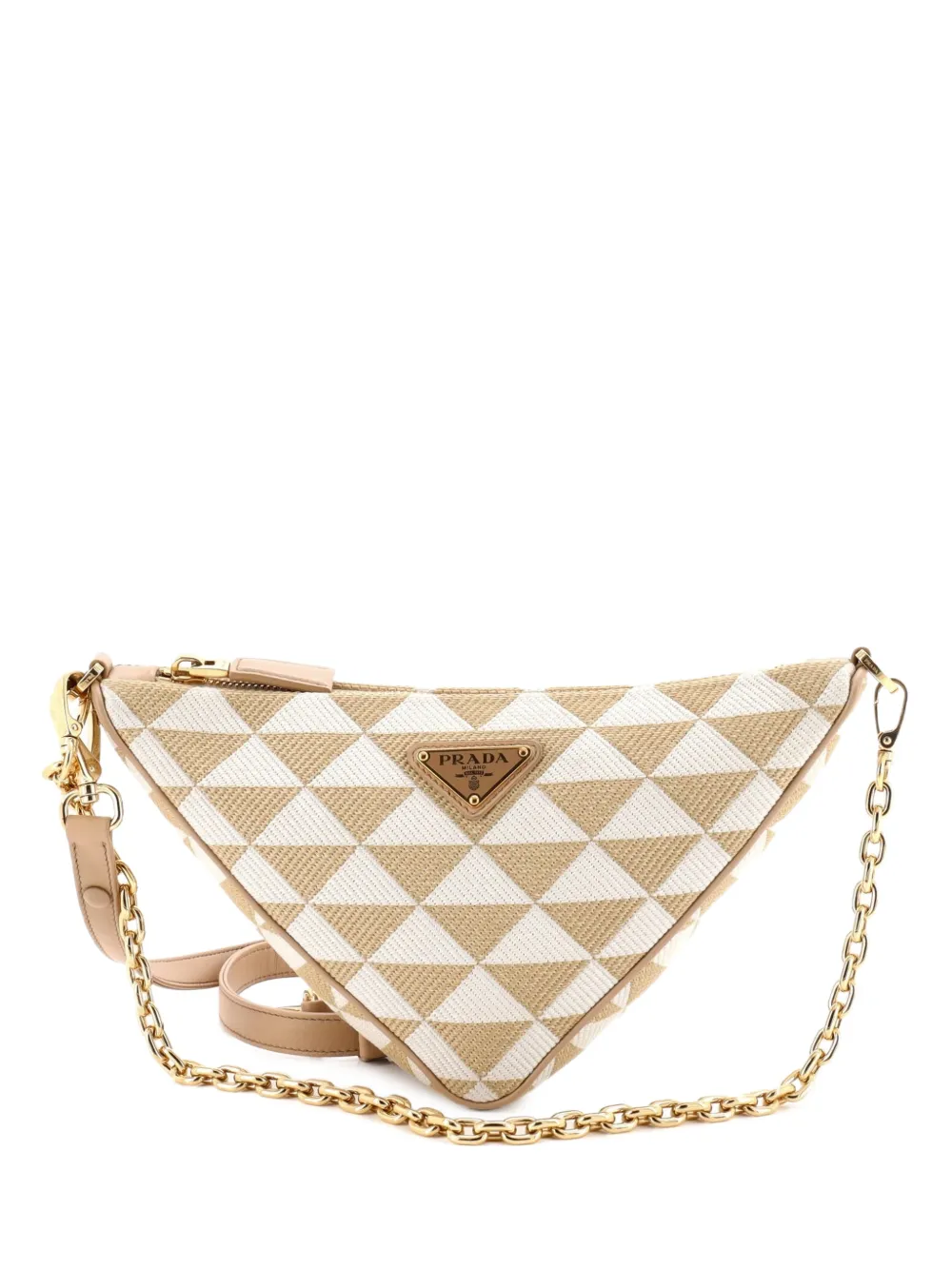 Prada Pre-Owned Symbole Triangle Bag Leather and Jacquard Mini shoulder bag - Nude