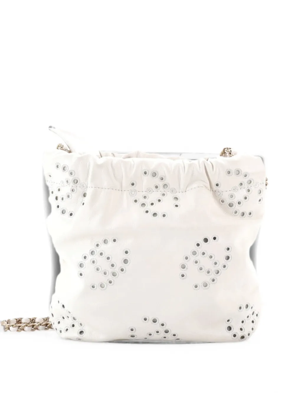 CHANEL Pre-Owned 22 Chain Hobo CC Eyelet Embroidered Calfskin Mini crossbody bag - Bianco