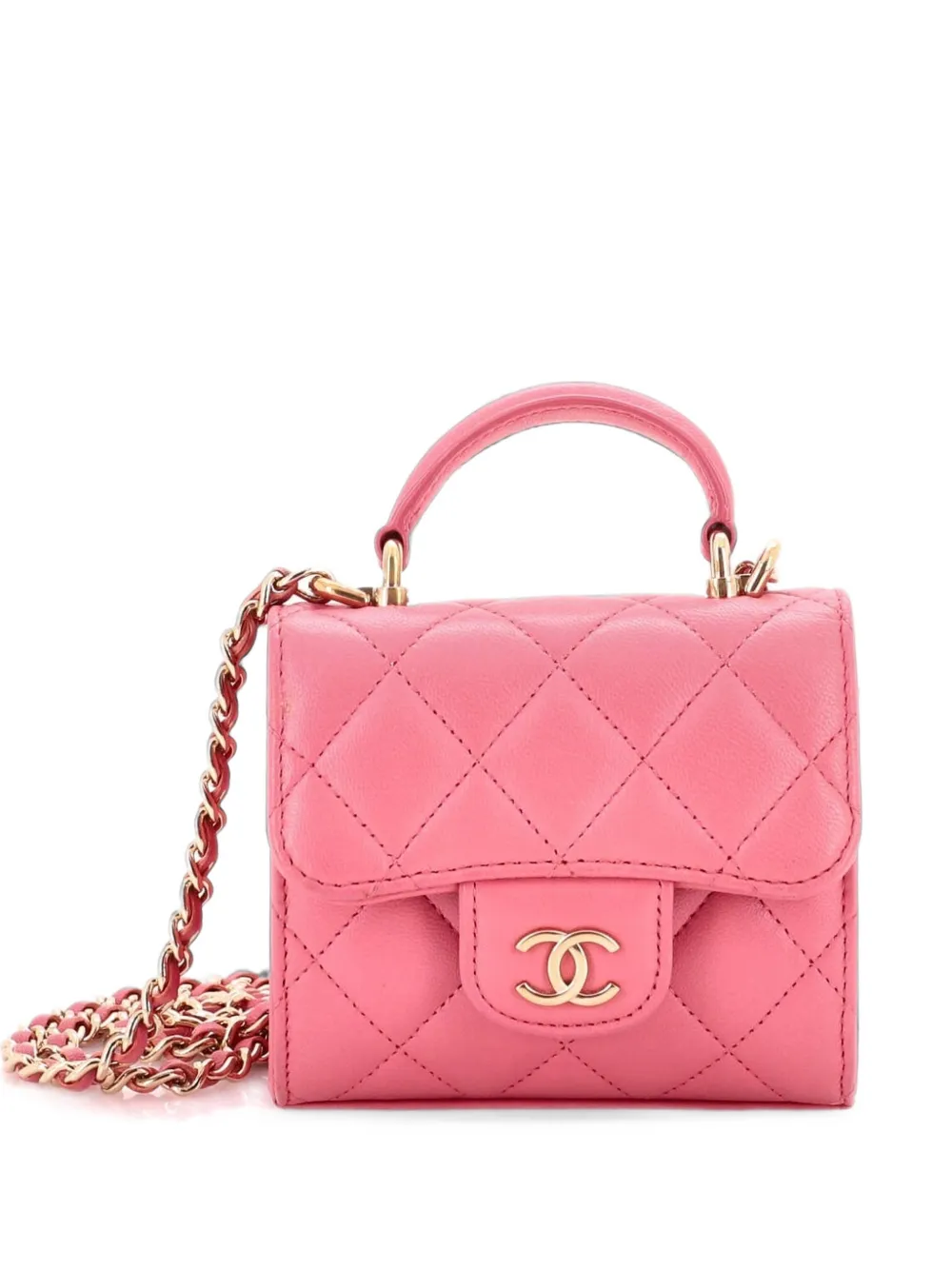 CHANEL Pre-Owned Square Classic Flap Top Handle Clutch with Chain Quilted Lambskin crossbody bag - Rosa