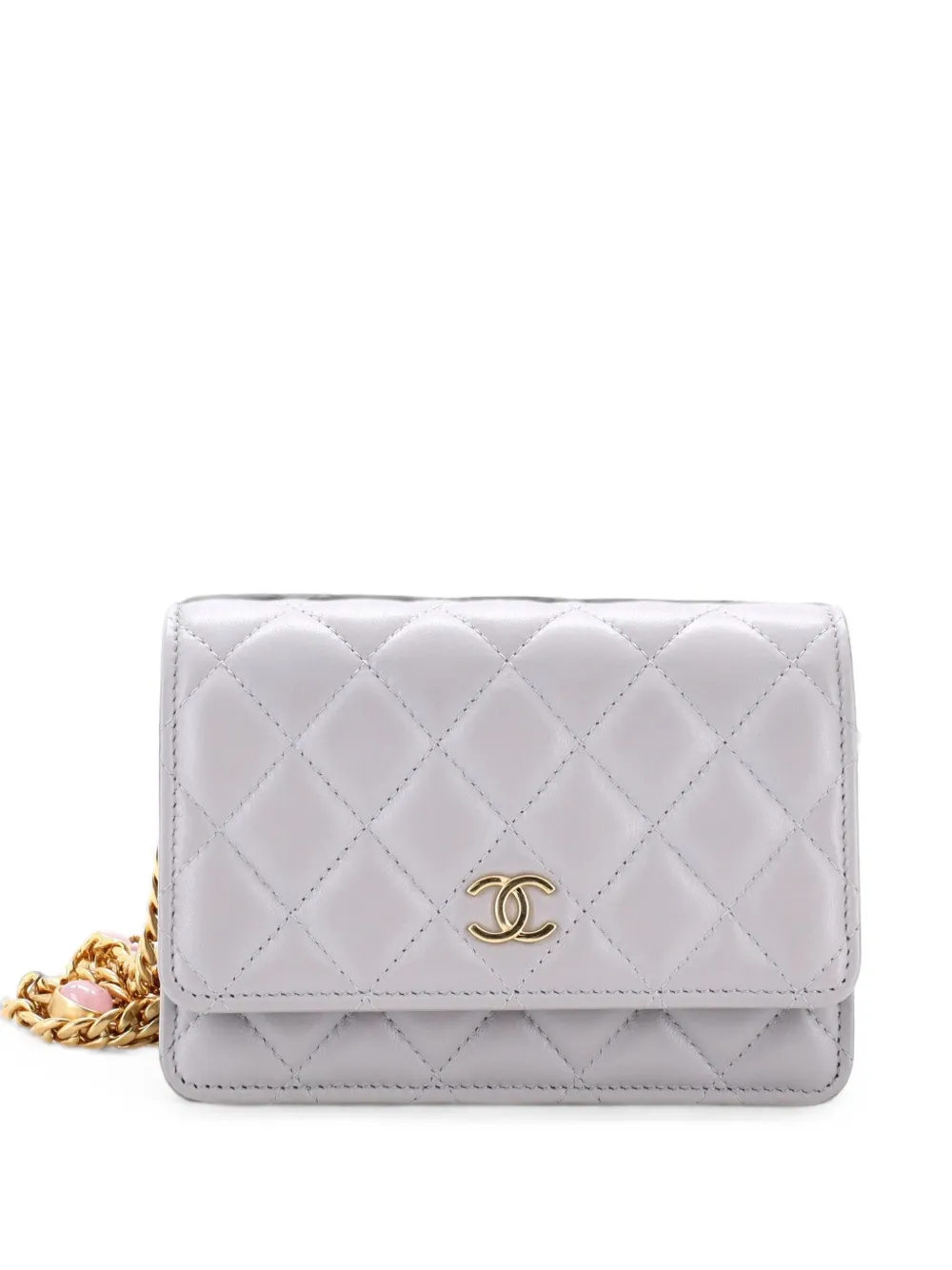 CHANEL Pre-Owned Pearl Samba Resin Wallet on Chain Quilted Calfskin Mini crossbody bag - Grigio