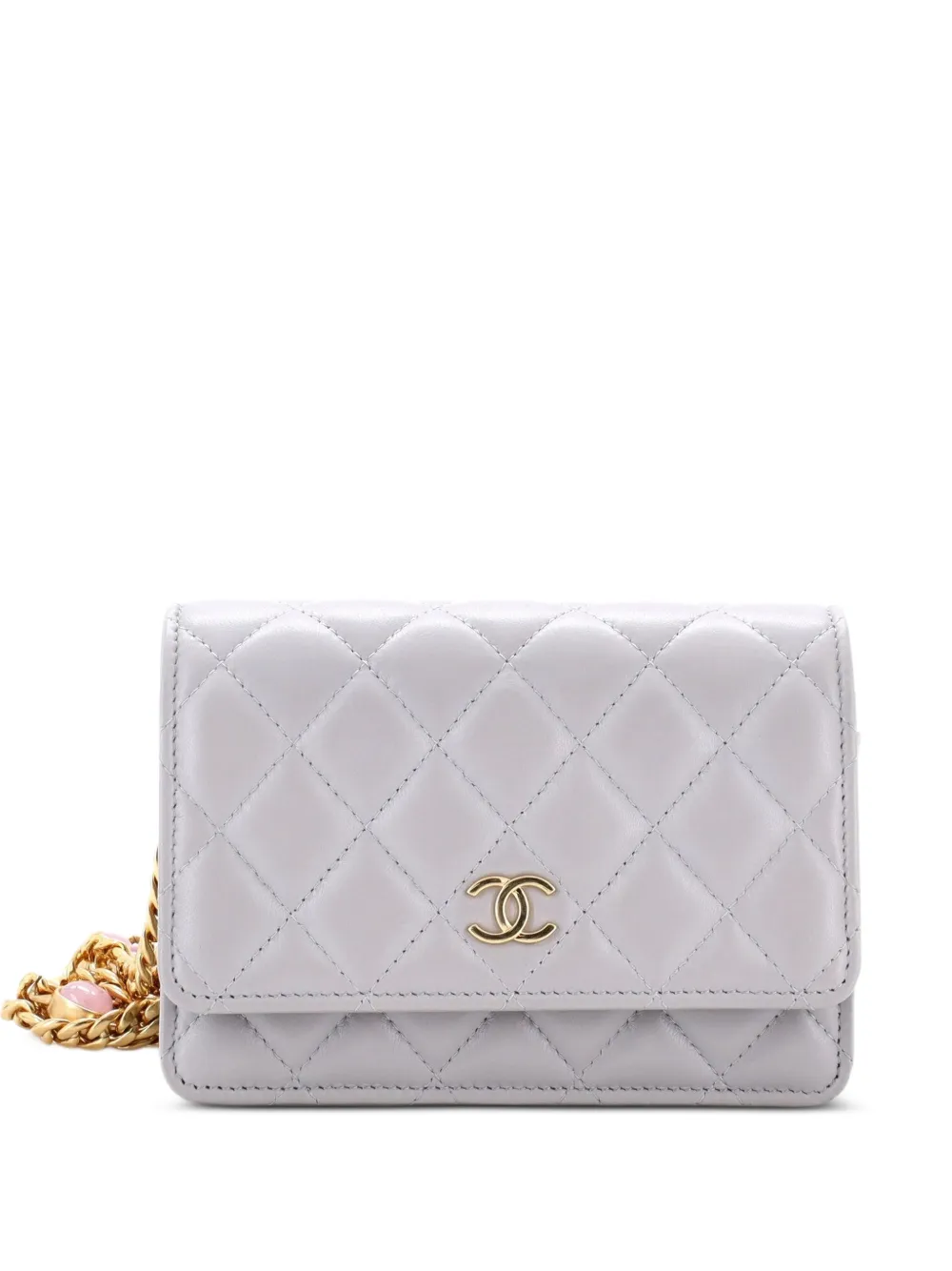 CHANEL Pre-Owned Pearl Samba Resin Wallet on Chain Quilted Calfskin Mini crossbody bag - Grey