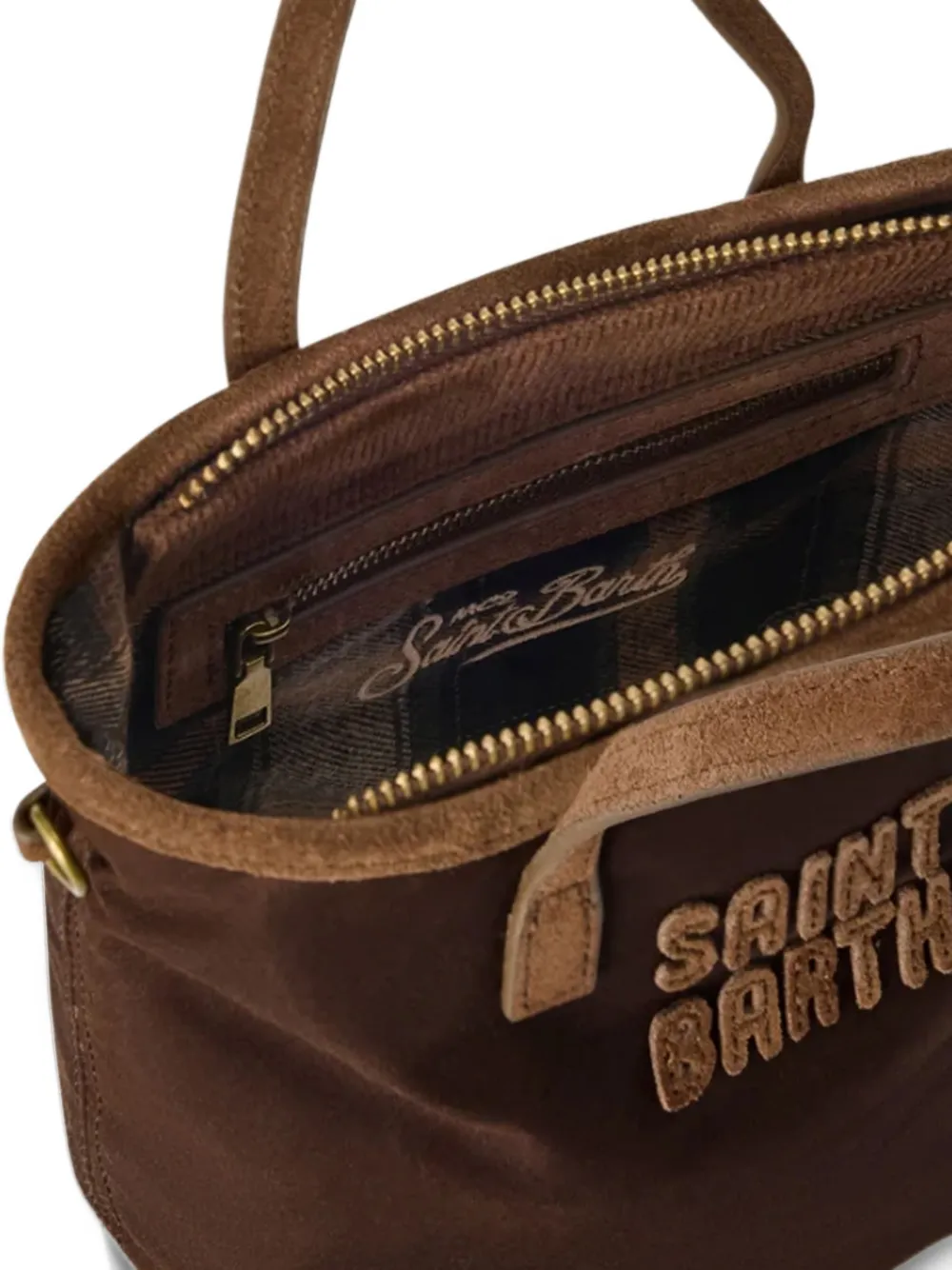 MC2 Saint Barth brown mini City waxed bag with logo embroidery Bruin