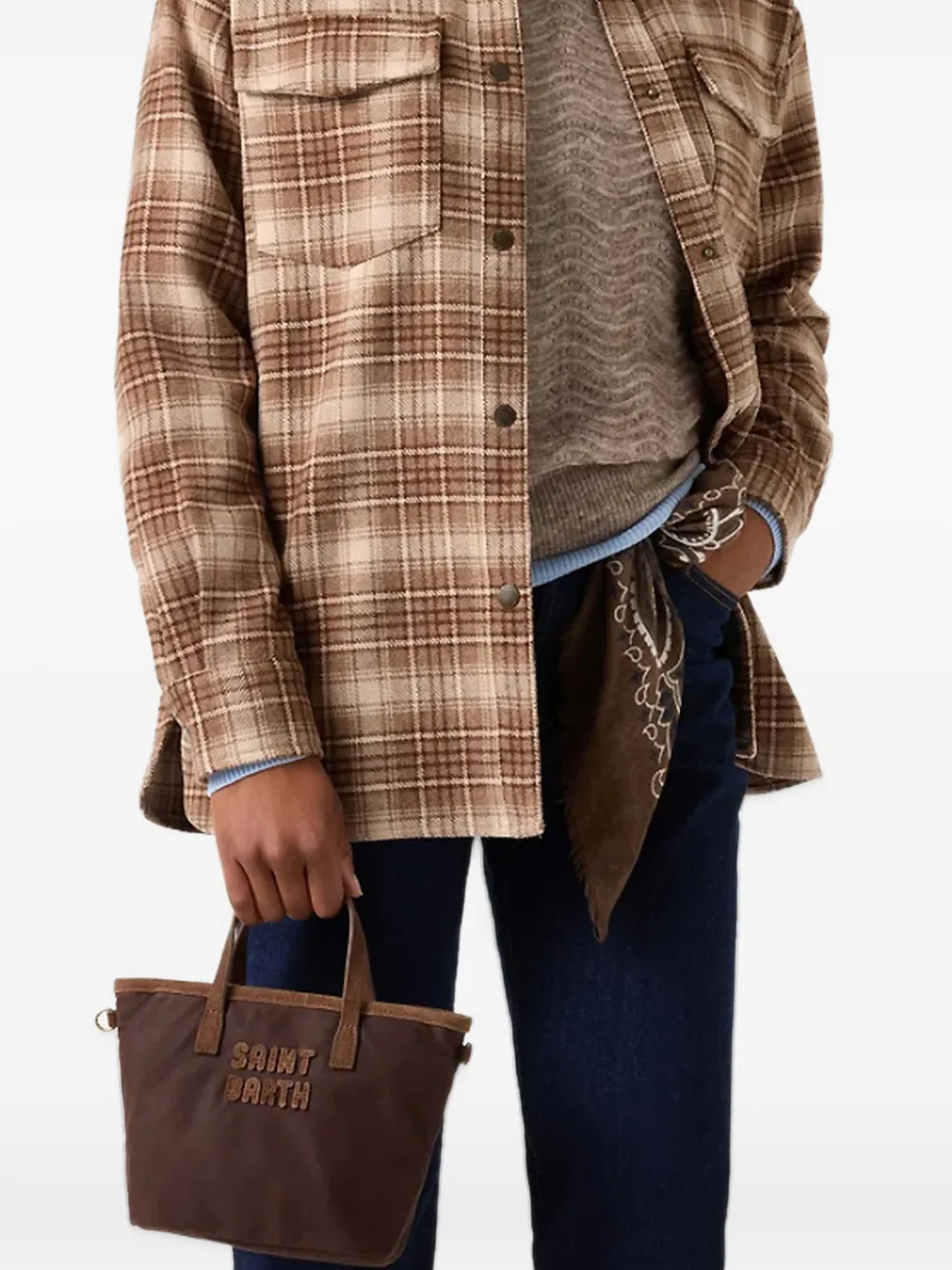 MC2 Saint Barth brown mini City waxed bag with logo embroidery Bruin