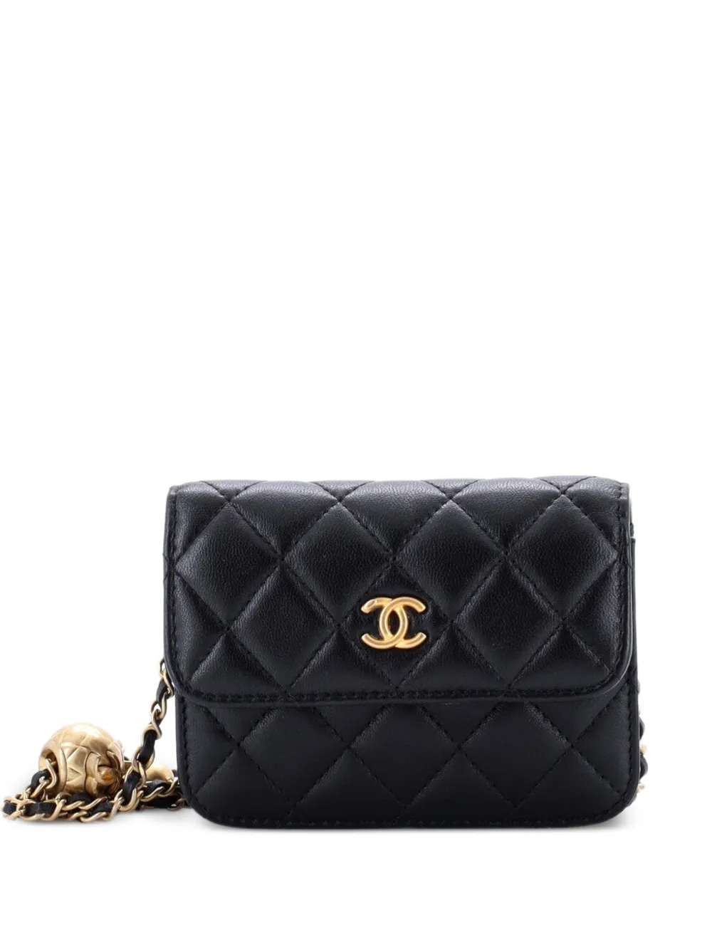 CHANEL Pre-Owned Pearl Crush Flap Clutch with Chain Quilted Lambskin Mini crossbody bag - Black