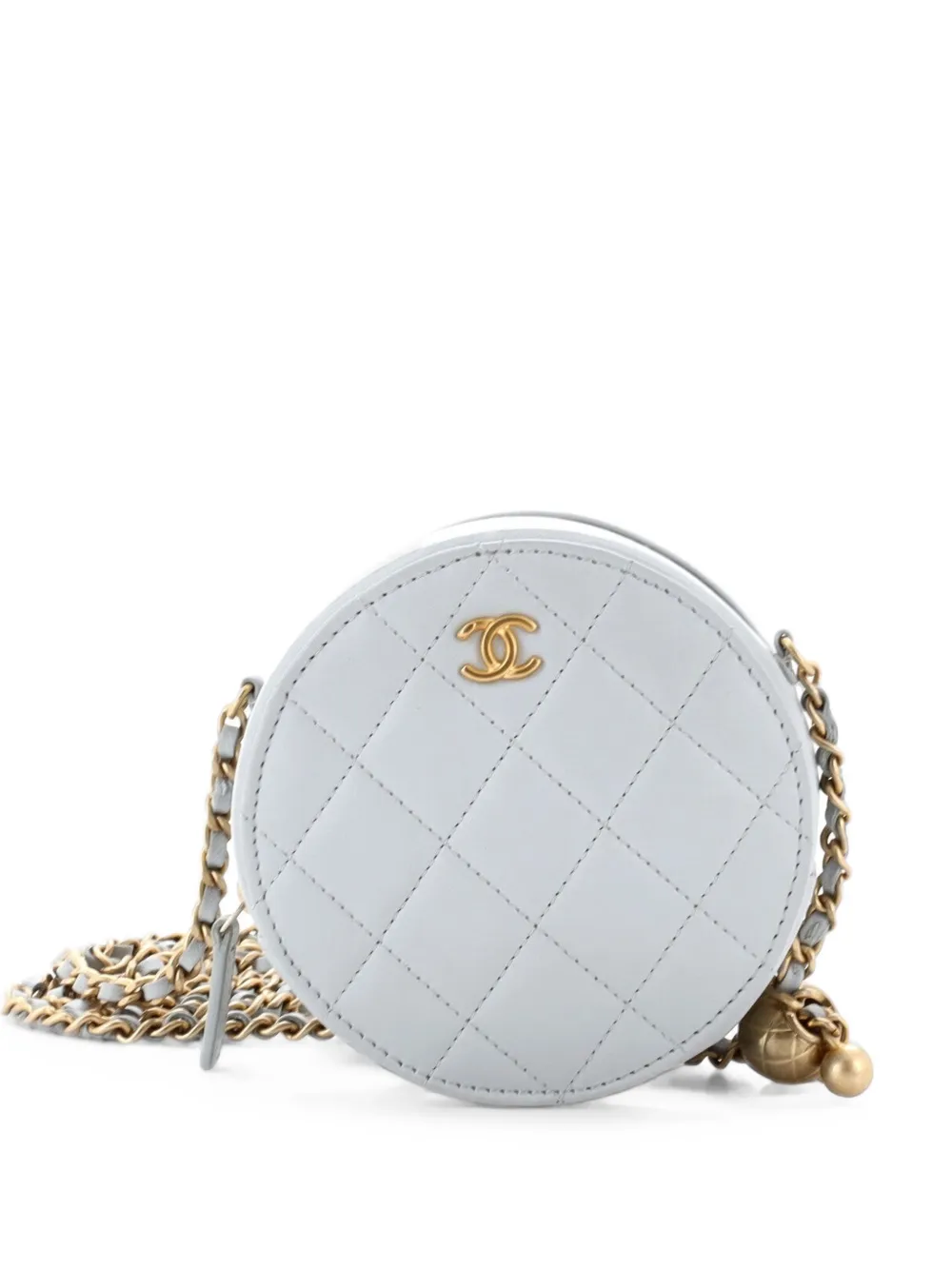CHANEL Pre-Owned Clutch Pearl Crush tonda in pelle di agnello trapuntata con catena - Grigio