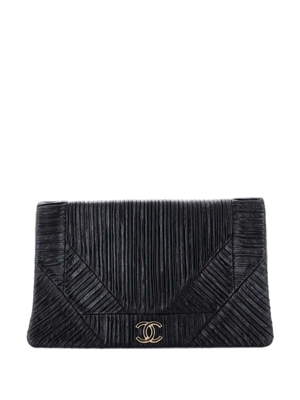 CHANEL Pre-Owned Clutch Coco Pleats media in pelle di vitello con pieghe e battente - Nero