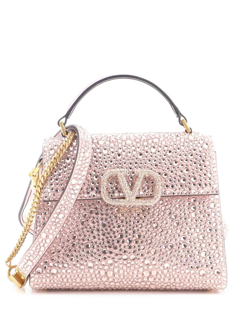Valentino Garavani Pre-Owned VSling Top Handle Bag Crystal Embellished Leather Mini shoulder bag - Rosa