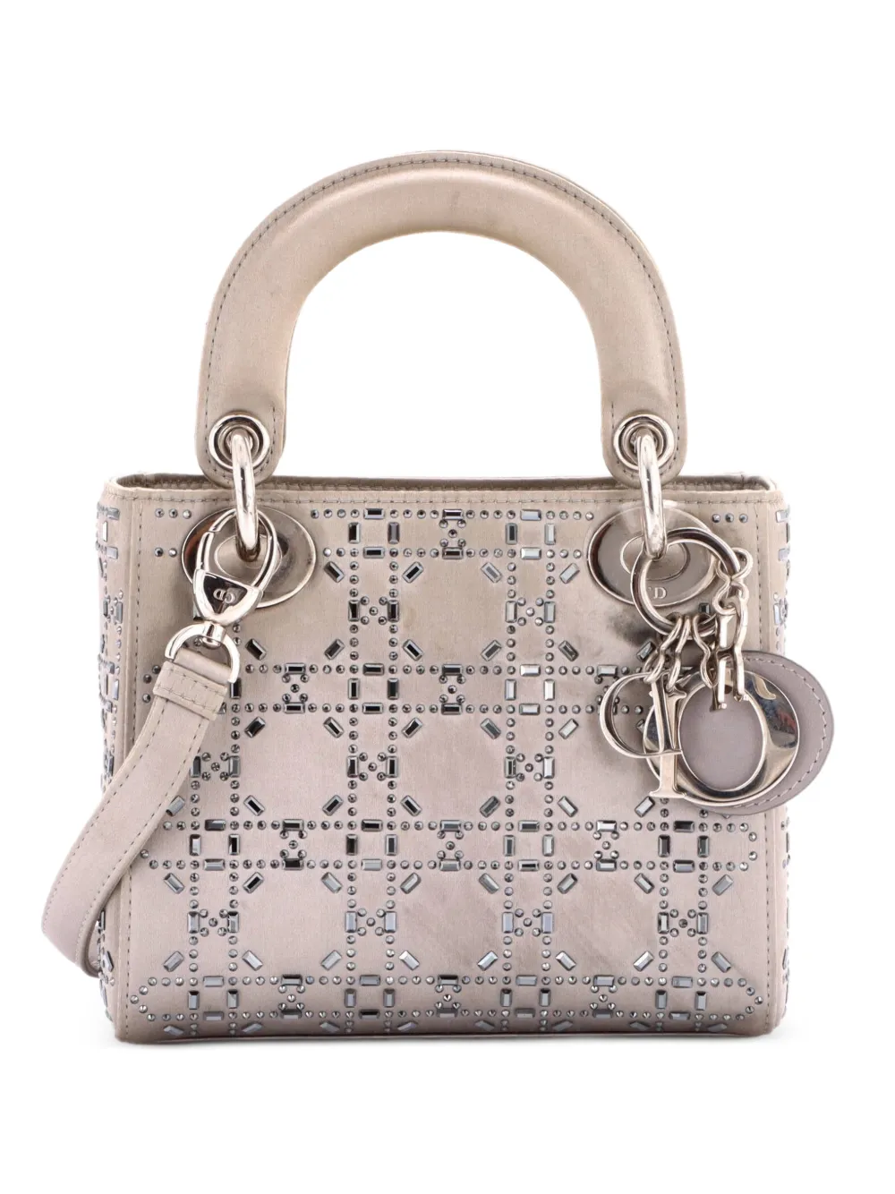 Christian Dior Pre-Owned Lady Dior Bag Crystal Embellished Cannage Quilt Satin Mini satchel - Grau