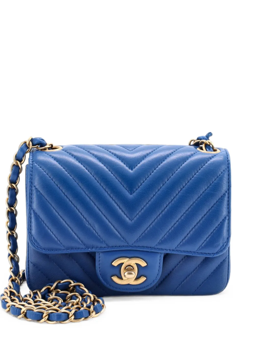 CHANEL Pre-Owned Square Classic Single Flap Bag Chevron Lambskin Mini crossbody bag - Blu