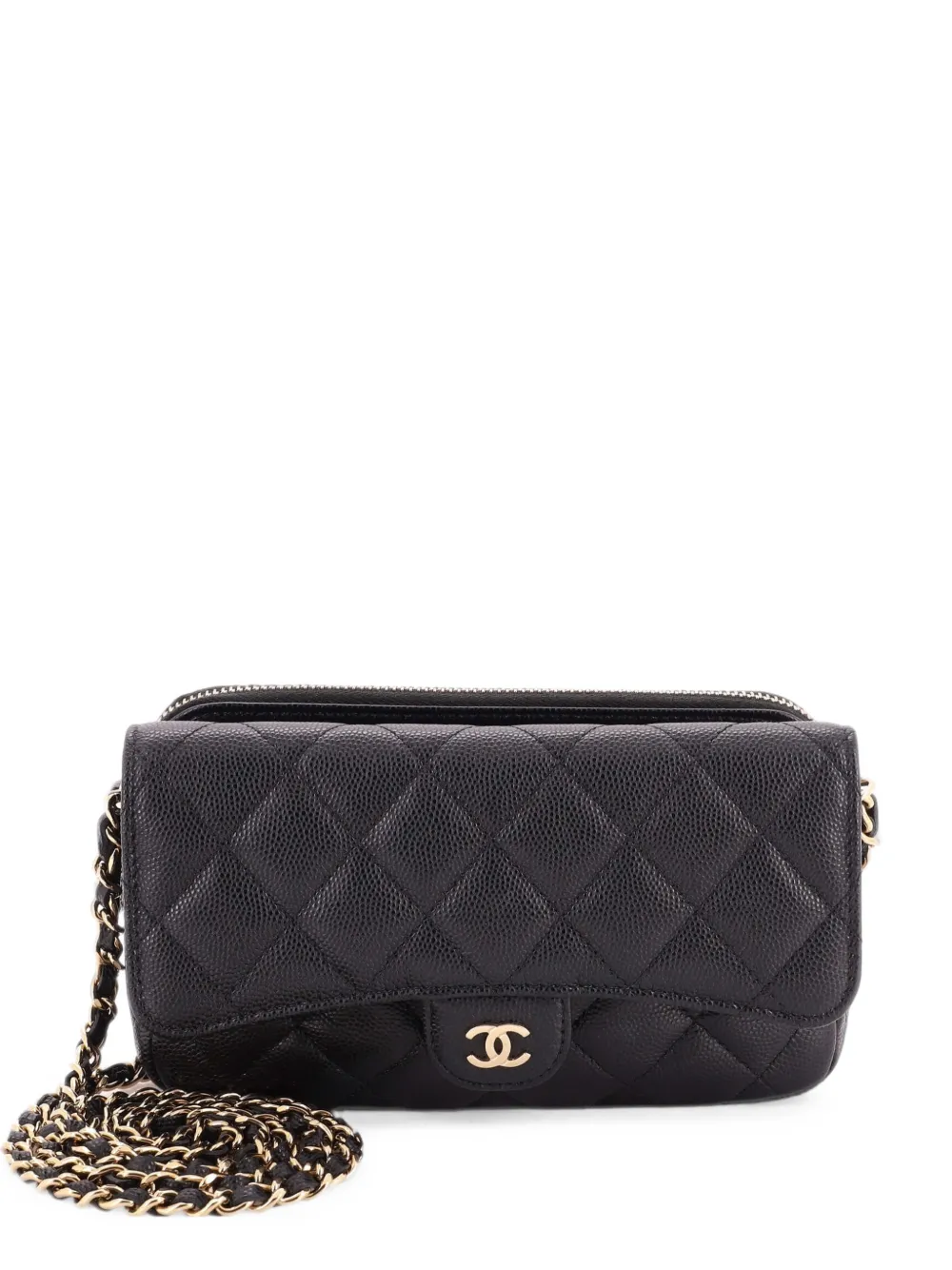 CHANEL Pre-Owned CC Flap Phone Holder with Chain Quilted Caviar crossbody bag - Nero