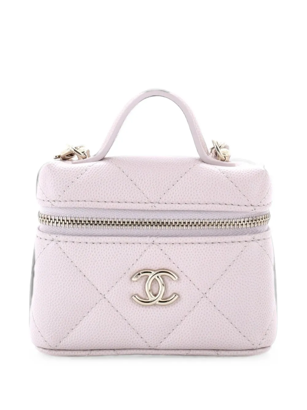 CHANEL Pre-Owned Top Handle Vanity Case Bag Charm Quilted Caviar Micro pouch - Rosa