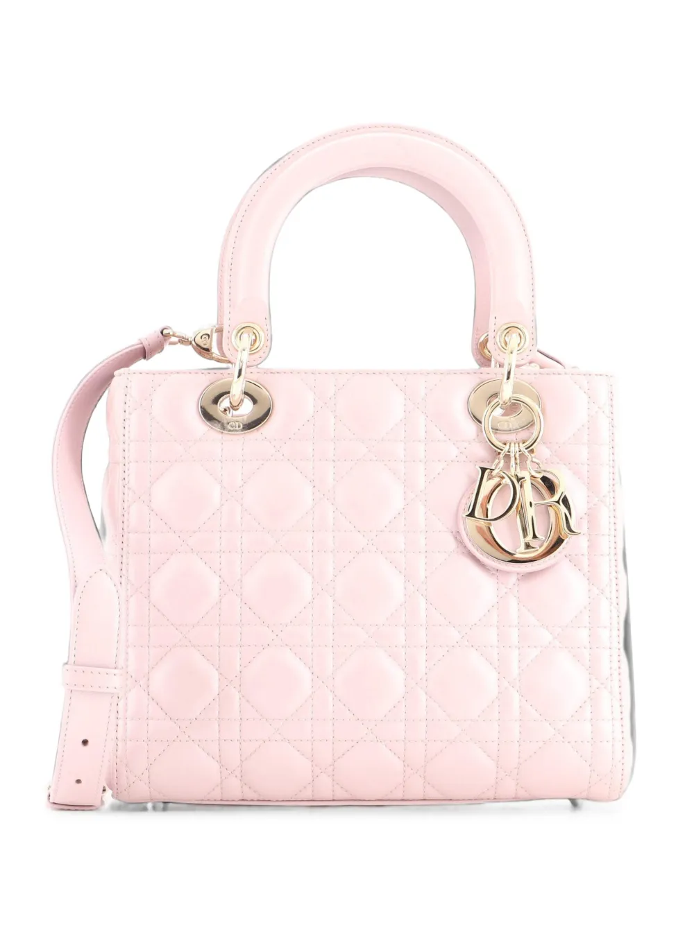 Christian Dior Pre-Owned Lady Dior Bag Cannage Quilt Metallic Leather Medium satchel - Rosa