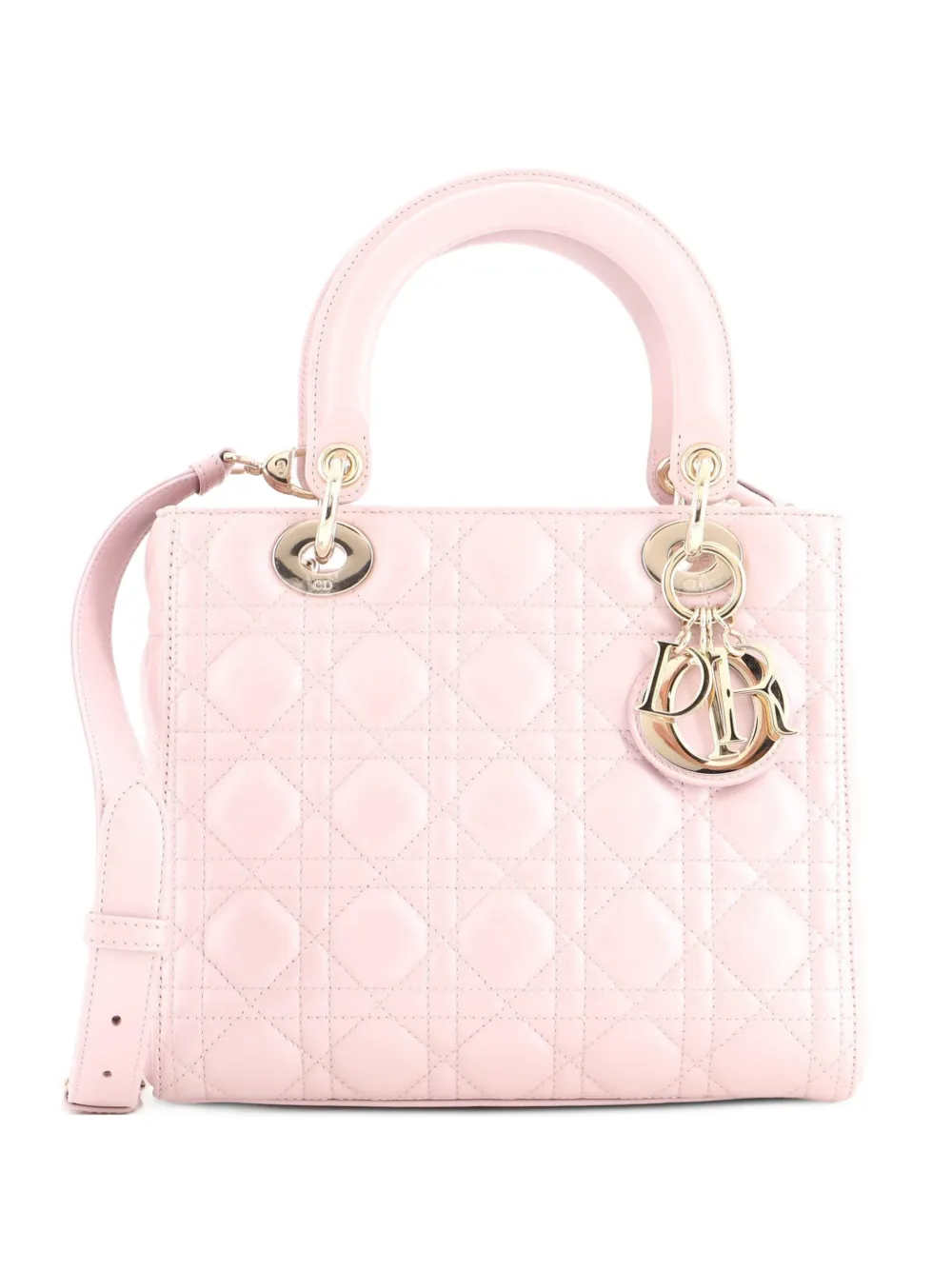 Christian Dior Pre-Owned Lady Dior Bag Cannage Quilt Metallic Leather Medium satchel - Pink