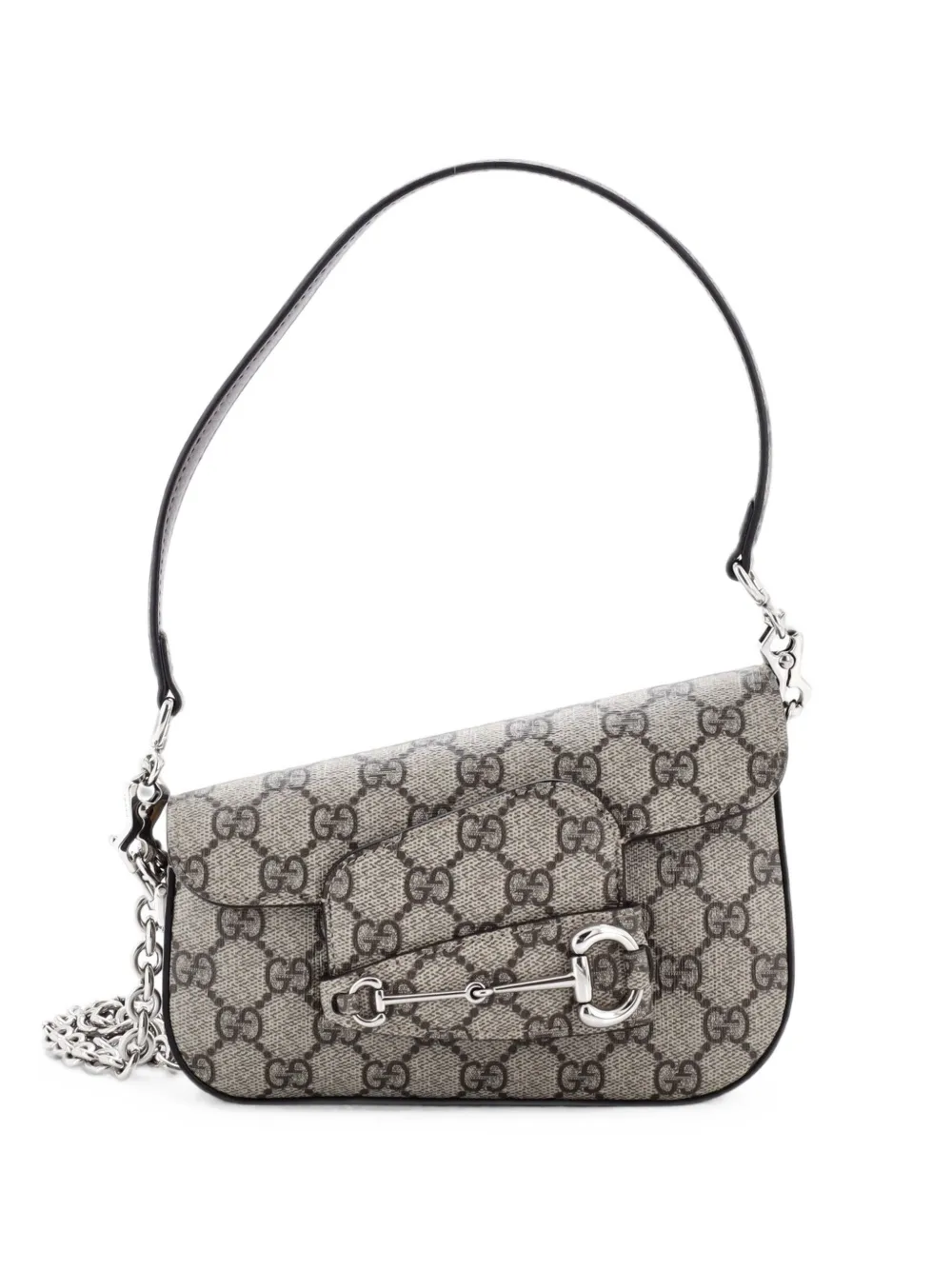 Gucci Pre-Owned Horsebit 1955 Asymmetric GG Coated Canvas Mini shoulder bag - Braun