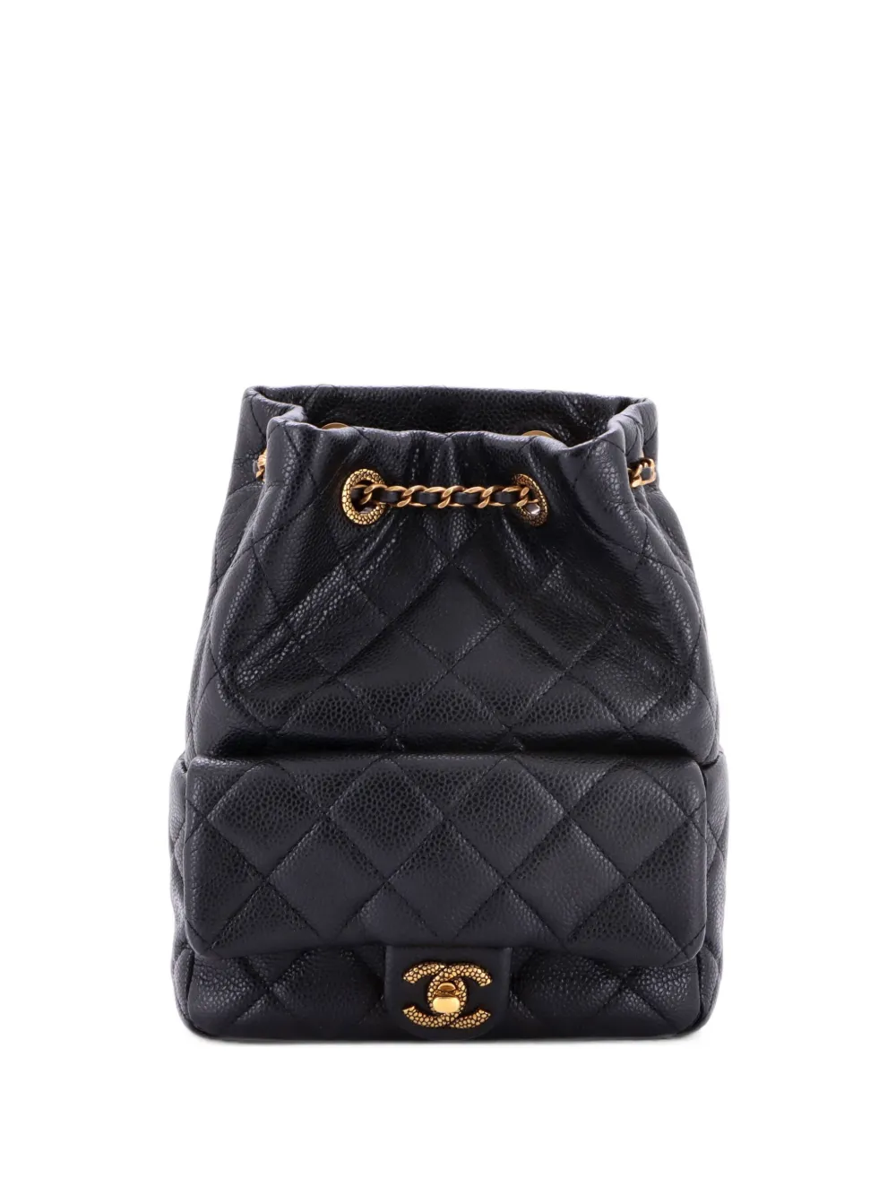 CHANEL Pre-Owned CC Drawstring Front Pocket Quilted Caviar Small backpack - Nero