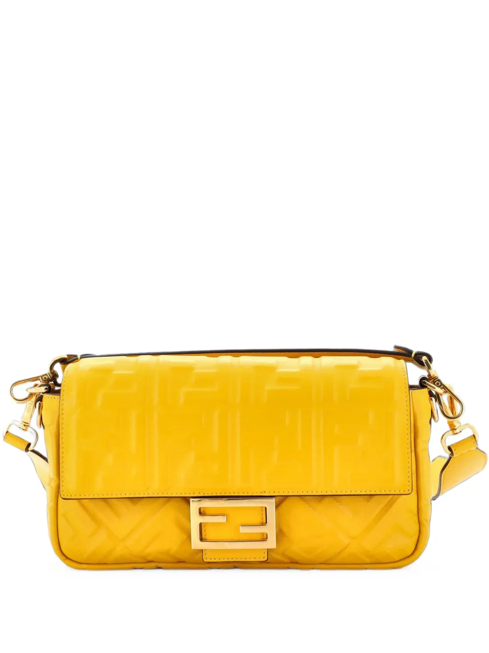 Fendi Pre-Owned Baguette NM Bag Zucca Embossed Leather Medium crossbody bag - Gelb