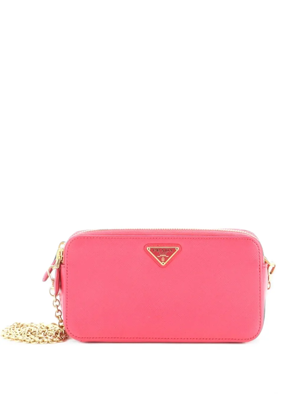Prada Pre-Owned Double Zip Wallet on Chain Crossbody Saffiano Leather Mini clutch bag - Rosa