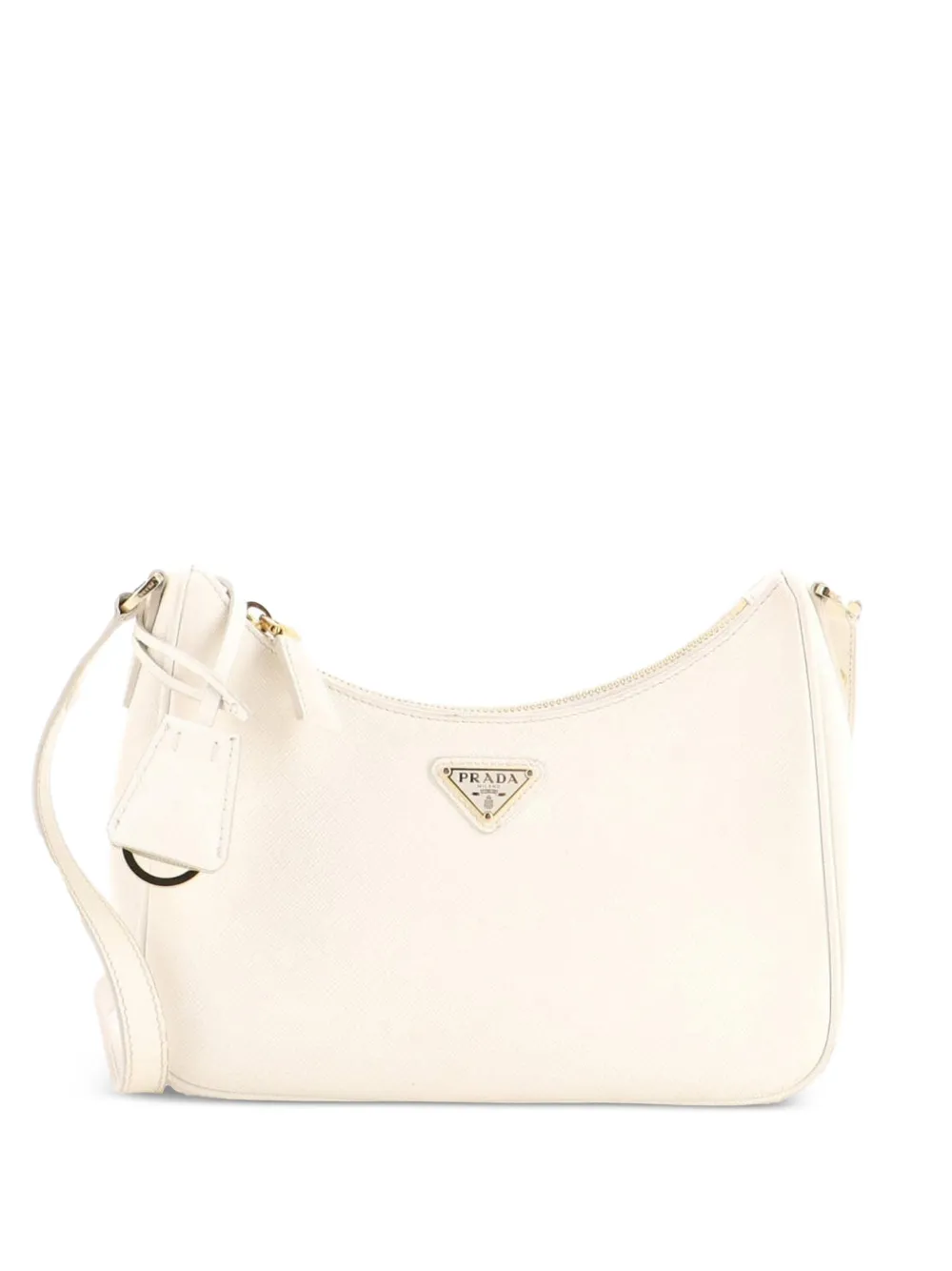 Prada Pre-Owned Adjustable Handle Zip Saffiano Leather Mini hobo bag - Bianco