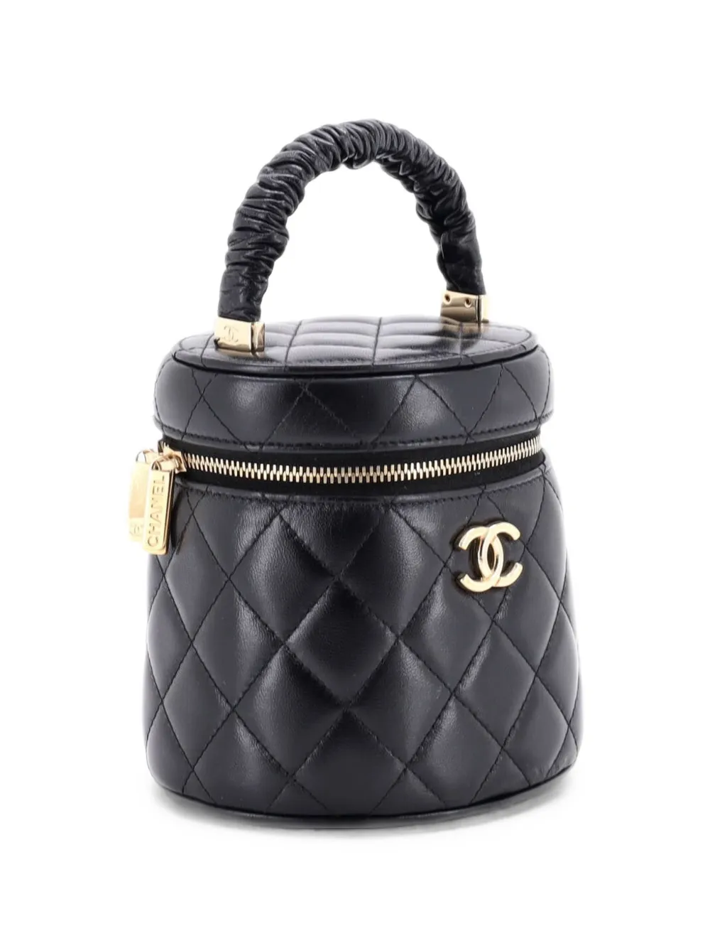 CHANEL Pre-Owned CC Ruched Top Handle Vanity Case Quilted Lambskin Small satchel - Nero