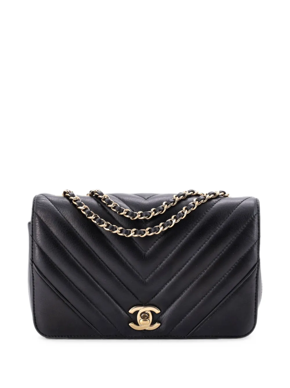 CHANEL Pre-Owned Statement Flap Bag Chevron Calfskin Mini crossbody bag - Nero