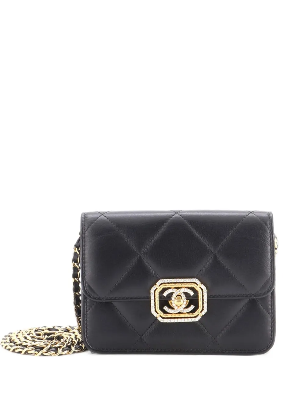 CHANEL Pre-Owned Crystal Geometric Frame CC Clutch with Chain Quilted Calfskin crossbody bag - Nero