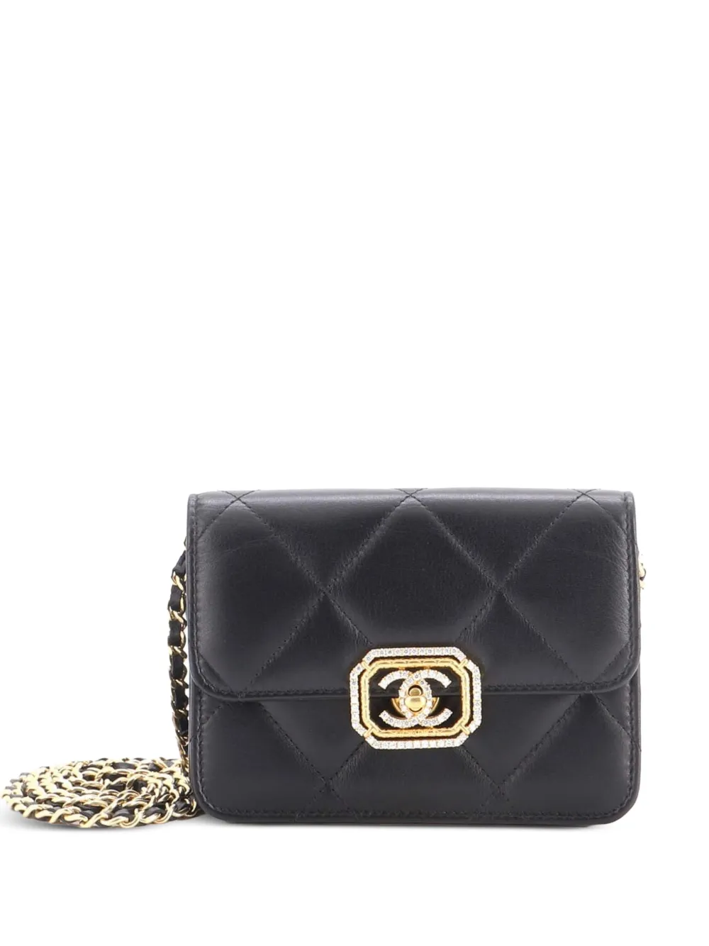 CHANEL Pre-Owned Crystal Geometric Frame CC Clutch with Chain Quilted Calfskin crossbody bag - Black
