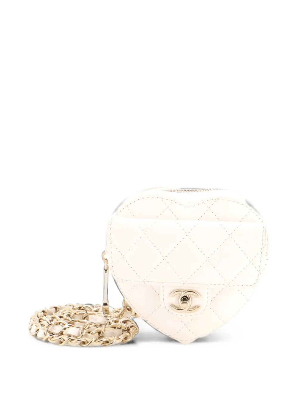 CHANEL Pre-Owned CC in Love Heart Quilted Lambskin belt bag - Bianco