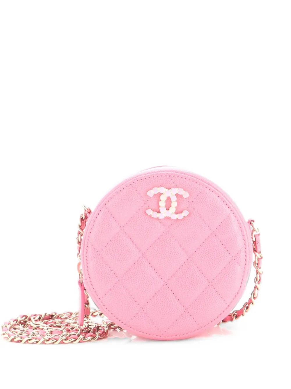 CHANEL Pre-Owned Round Clutch with Chain Quilted Caviar with Lacquered Metal crossbody bag - Rosa
