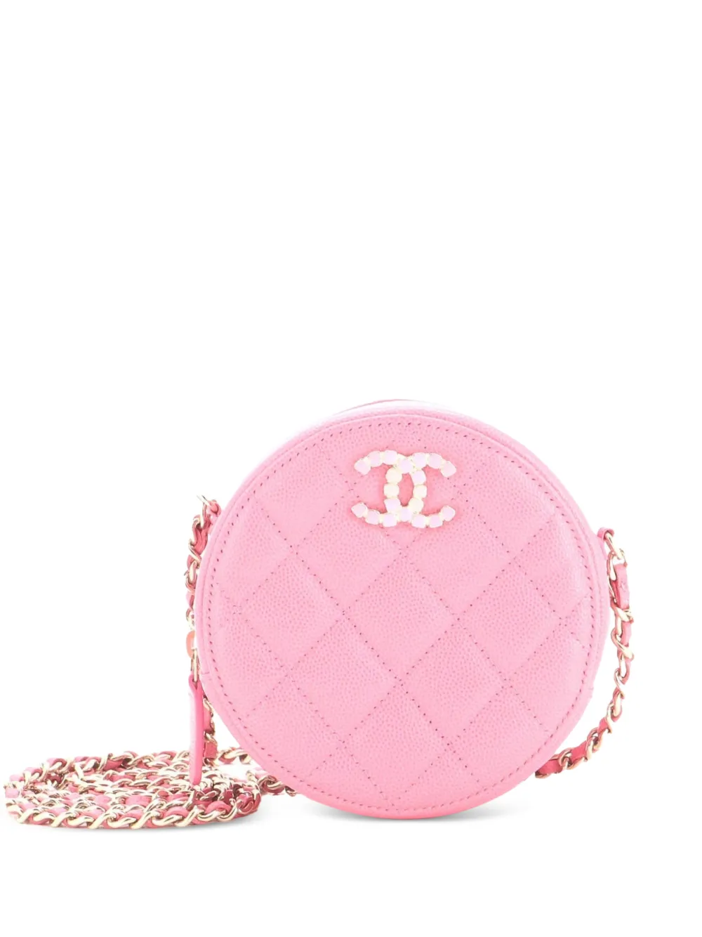 CHANEL Pre-Owned Round Clutch with Chain Quilted Caviar with Lacquered Metal crossbody bag - Pink