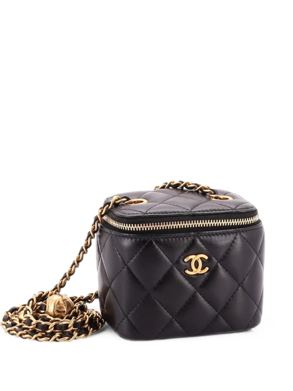 CHANEL Pre-Owned Pearl Crush Vanity Case with Chain Quilted Lambskin Mini clutch bag - Nero