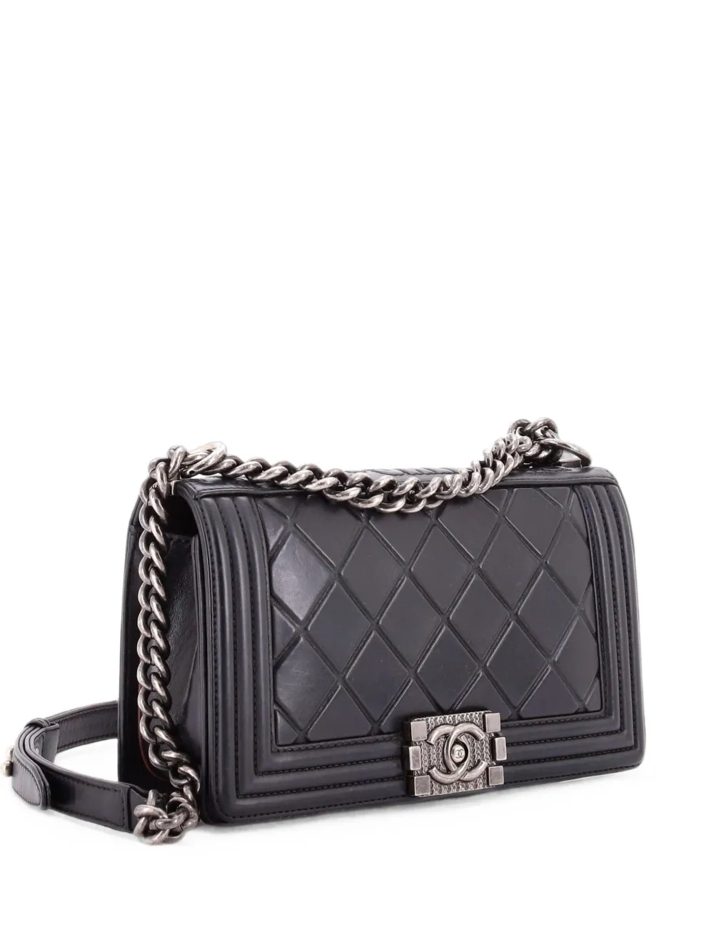 CHANEL Pre-Owned Paris-Salzburg Boy Flap Bag Embossed Calfskin Old Medium shoulder bag - Nero