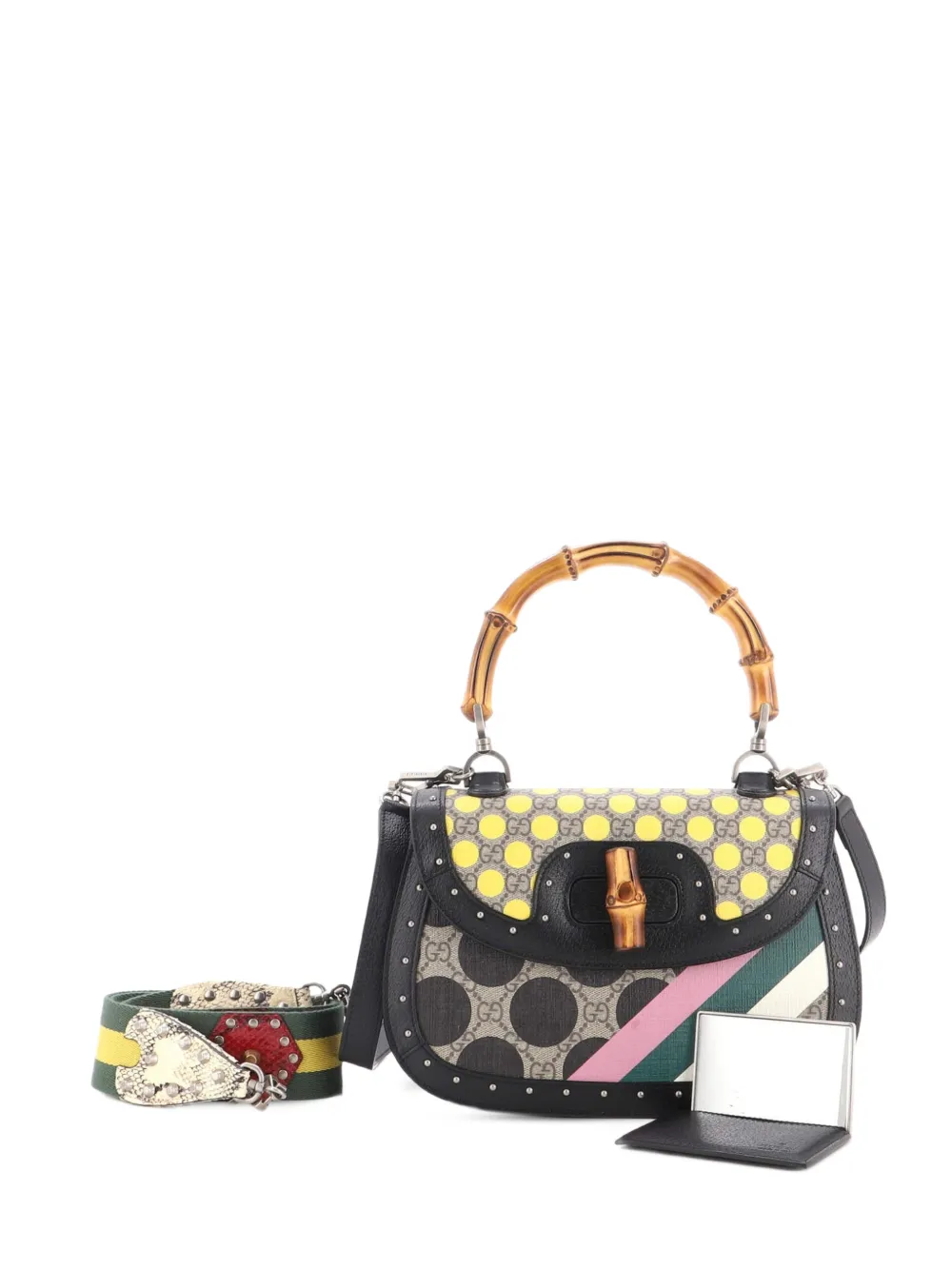 Gucci Pre-Owned Bamboo 1947 Top Handle Bag Printed GG Coated Canvas and Studded Leather Medium shoulder bag - Schwarz
