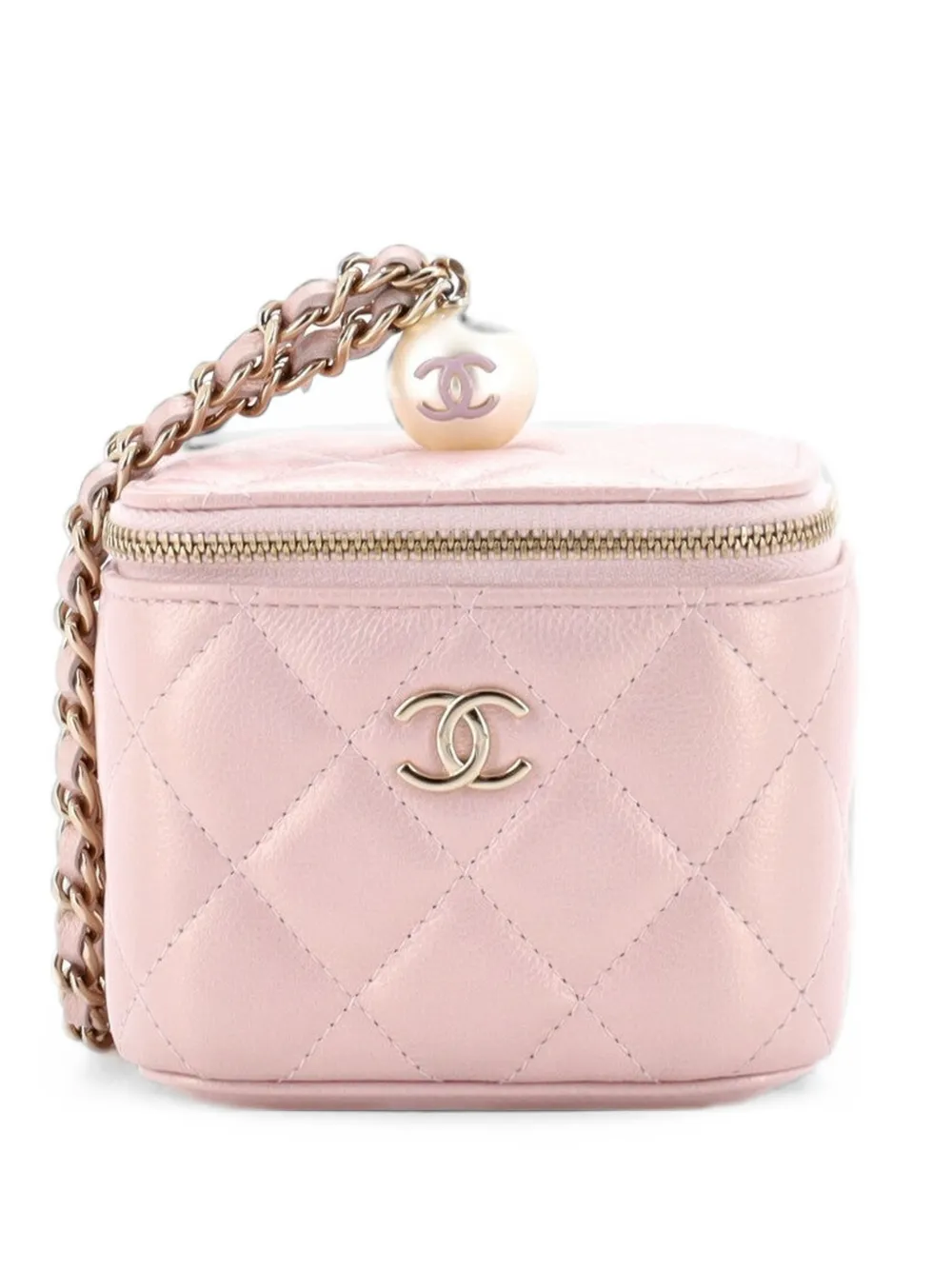CHANEL Pre-Owned Clutch Classic Pearl Vanity Case mini in pelle Caviar trapuntata con catena - Rosa