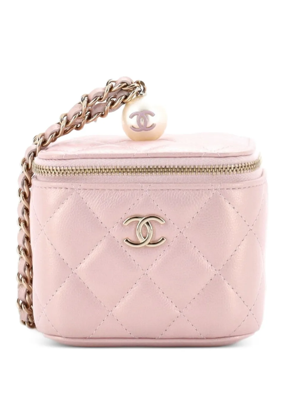 CHANEL Pre-Owned Classic Pearl Vanity Case with Chain Quilted Caviar Mini clutch bag - Pink