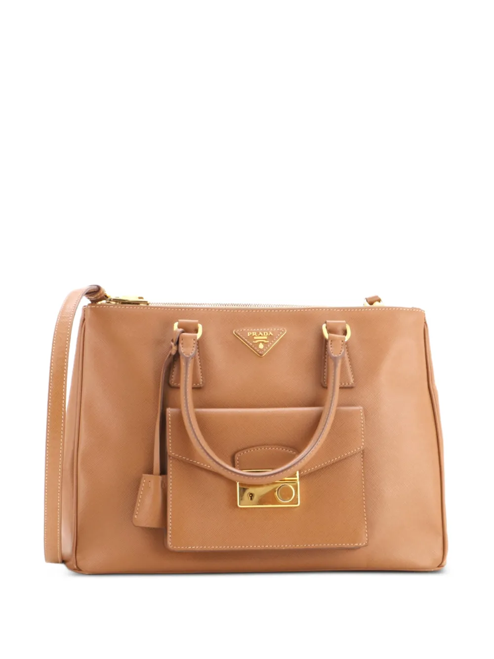 Prada Pre-Owned Front Pocket Double Zip Lux Saffiano Leather Medium tote bag - Braun