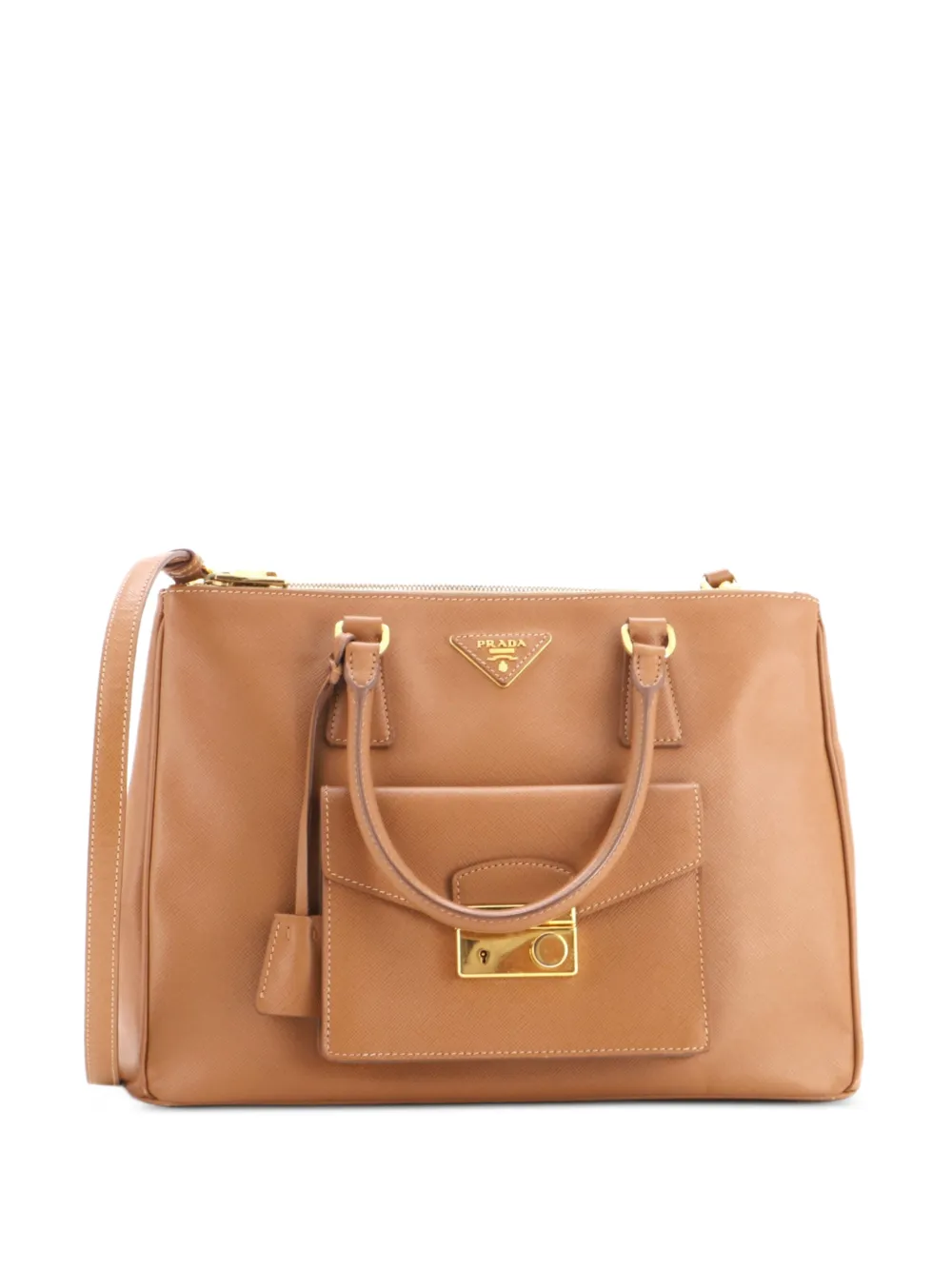 Prada Pre-Owned Front Pocket Double Zip Lux Saffiano Leather Medium tote bag - Marrone