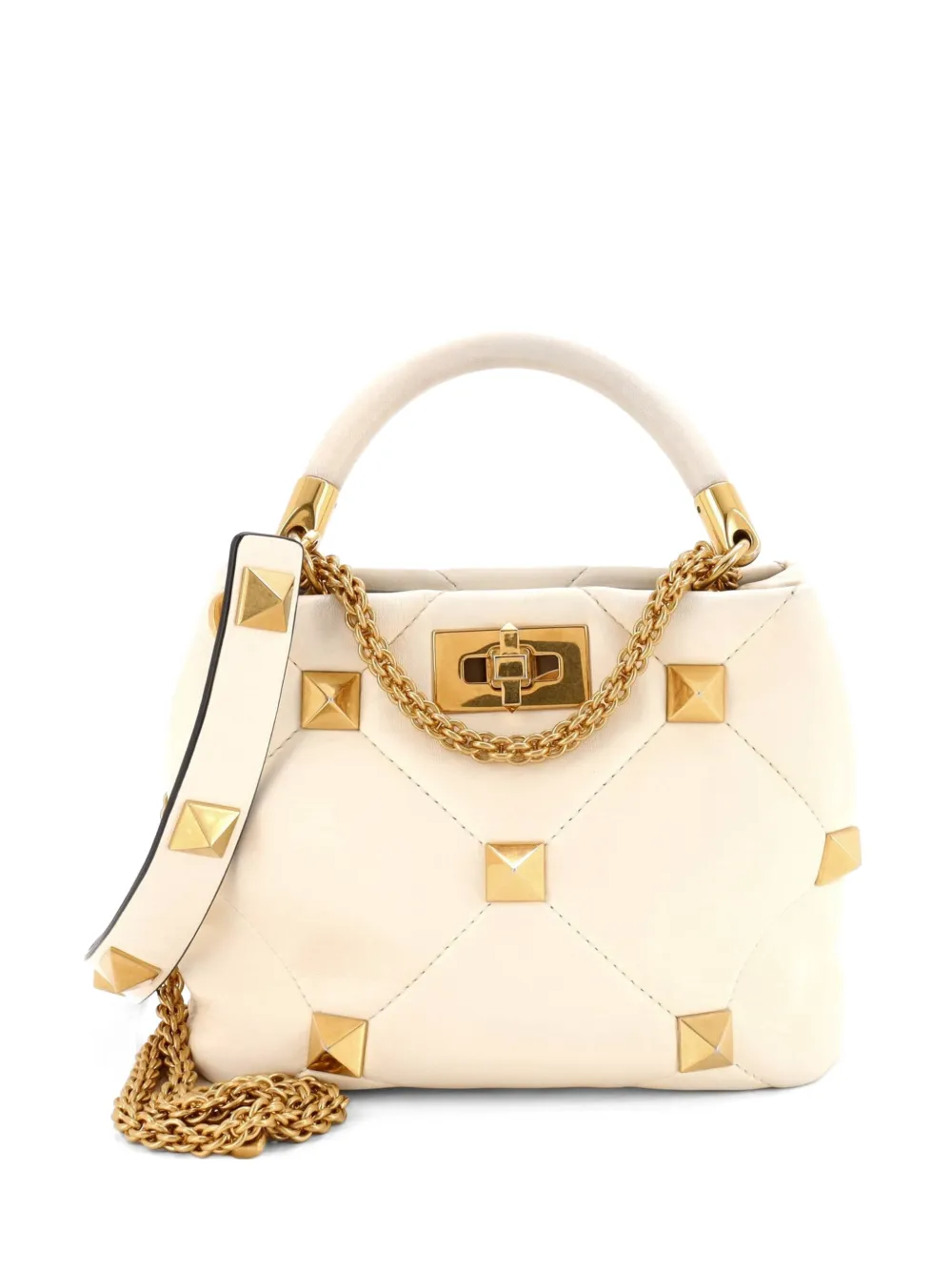 Valentino Garavani Pre-Owned Roman Stud Top Handle Bag Quilted Leather Small satchel - Weiß