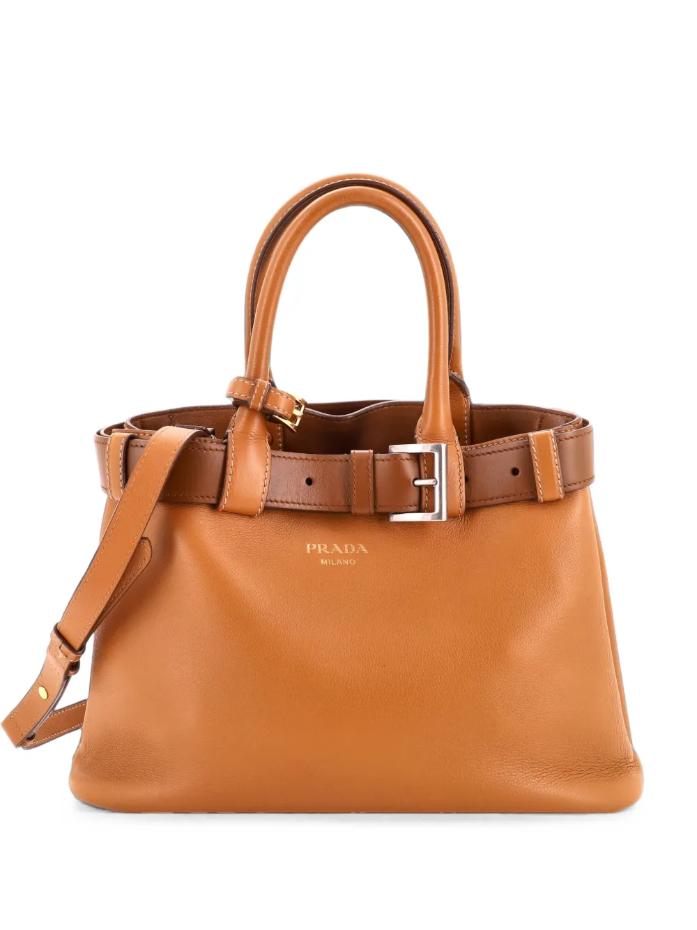 Prada Pre-Owned Buckle Belted Leather Medium tote bag - Marron Prada Pre-Owned Buckle Belted Leather Medium tote bag - Marron