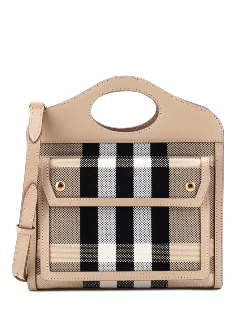 Burberry Pre-Owned Logo Pocket Tote Leather with Check Canvas Mini shoulder bag - Nude