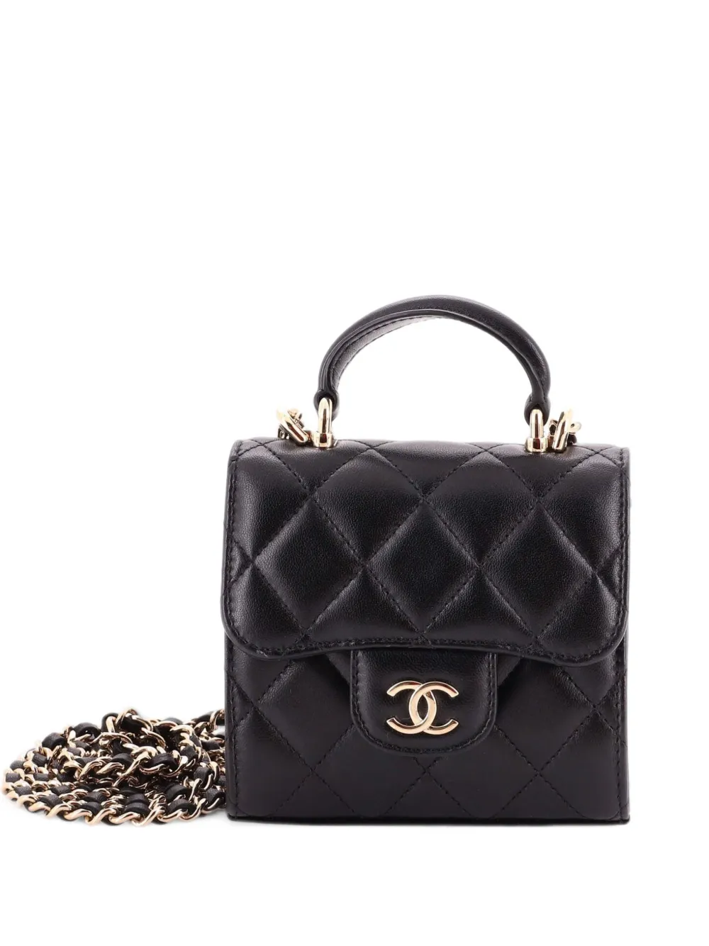 CHANEL Pre-Owned Clutch squadrata in pelle di agnello trapuntata con catena - Nero